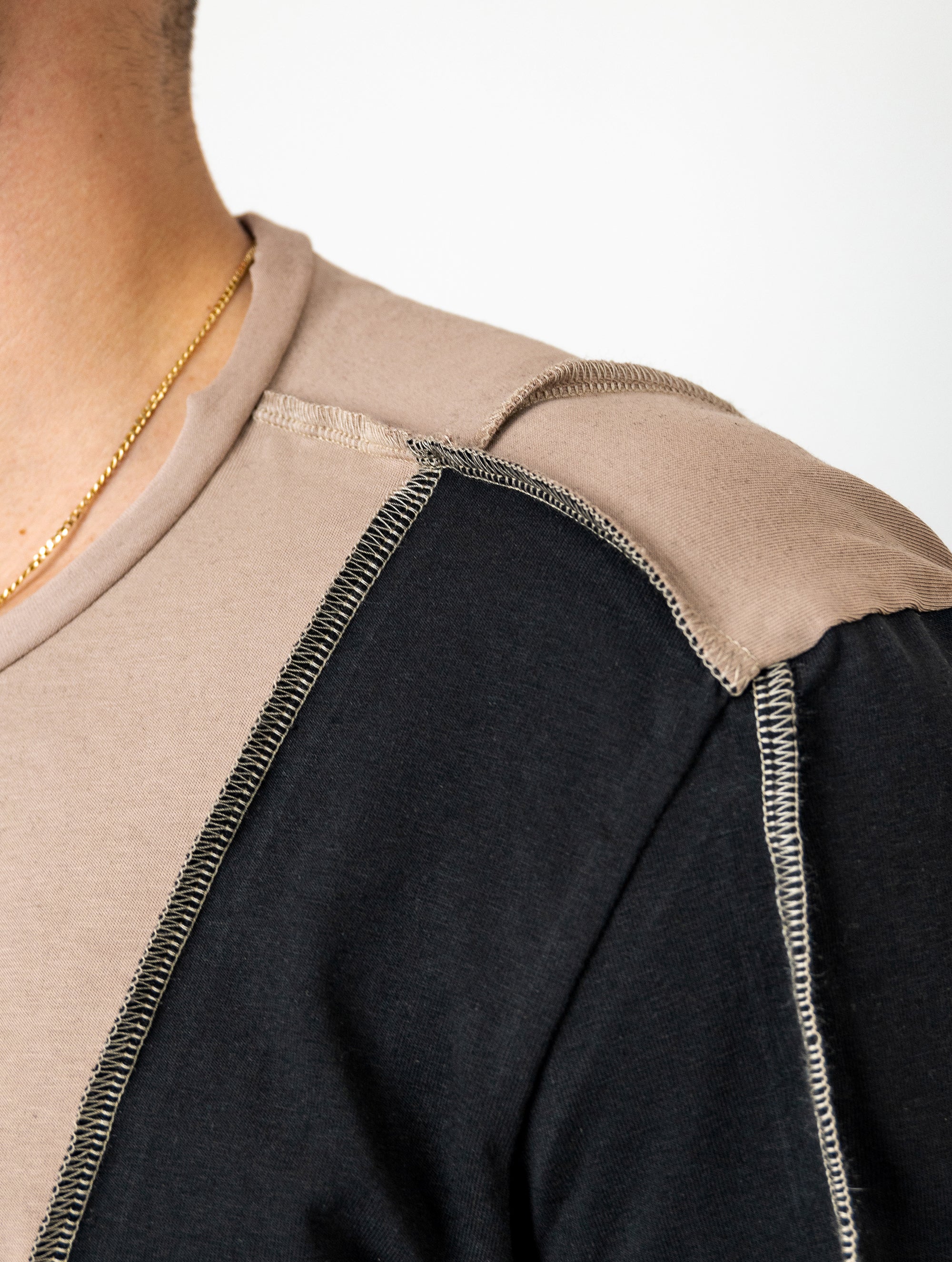 Crooked Asymmetrical Beige + Black T-Shirt