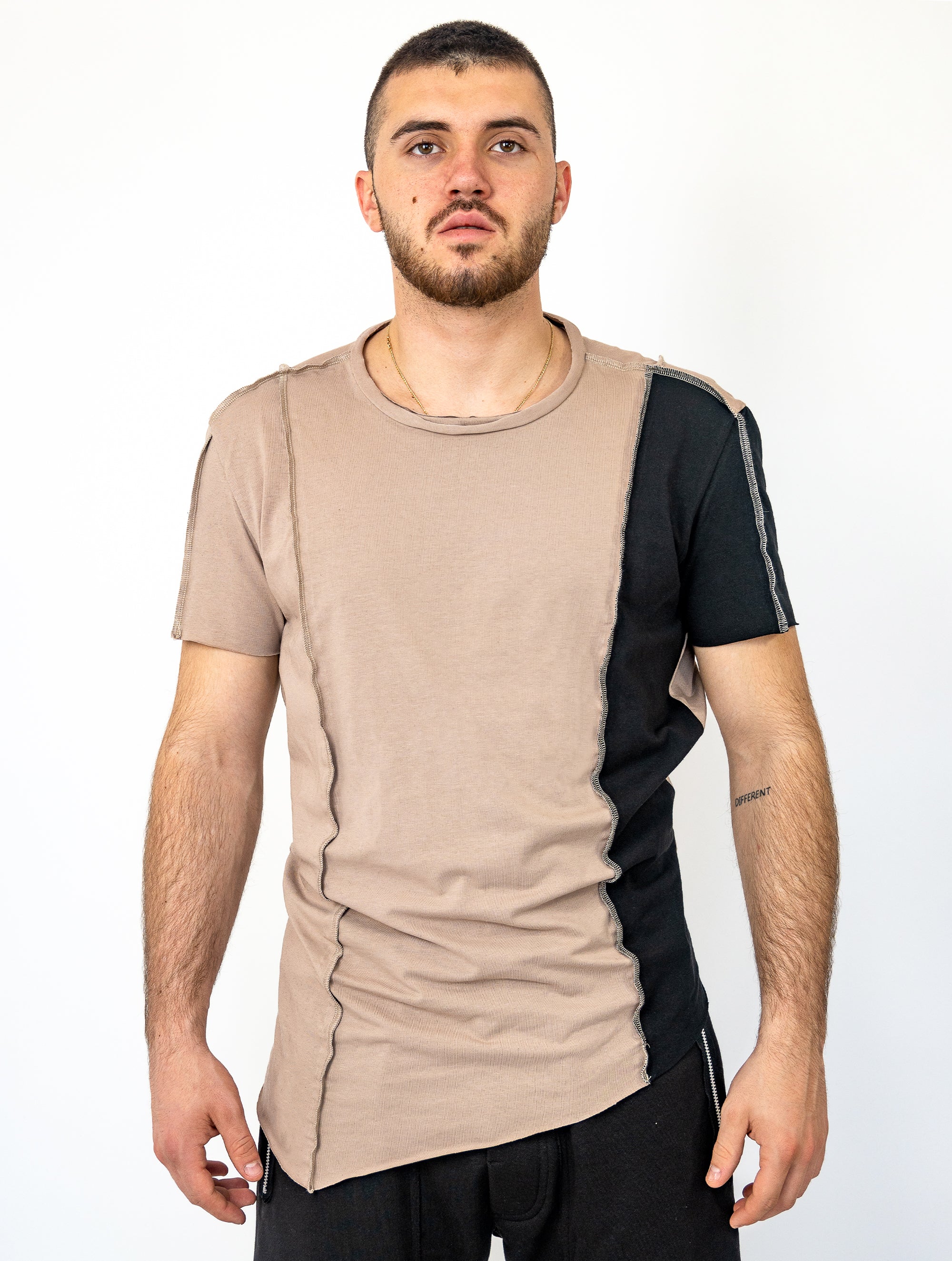 Crooked Asymmetrical Beige + Black T-Shirt