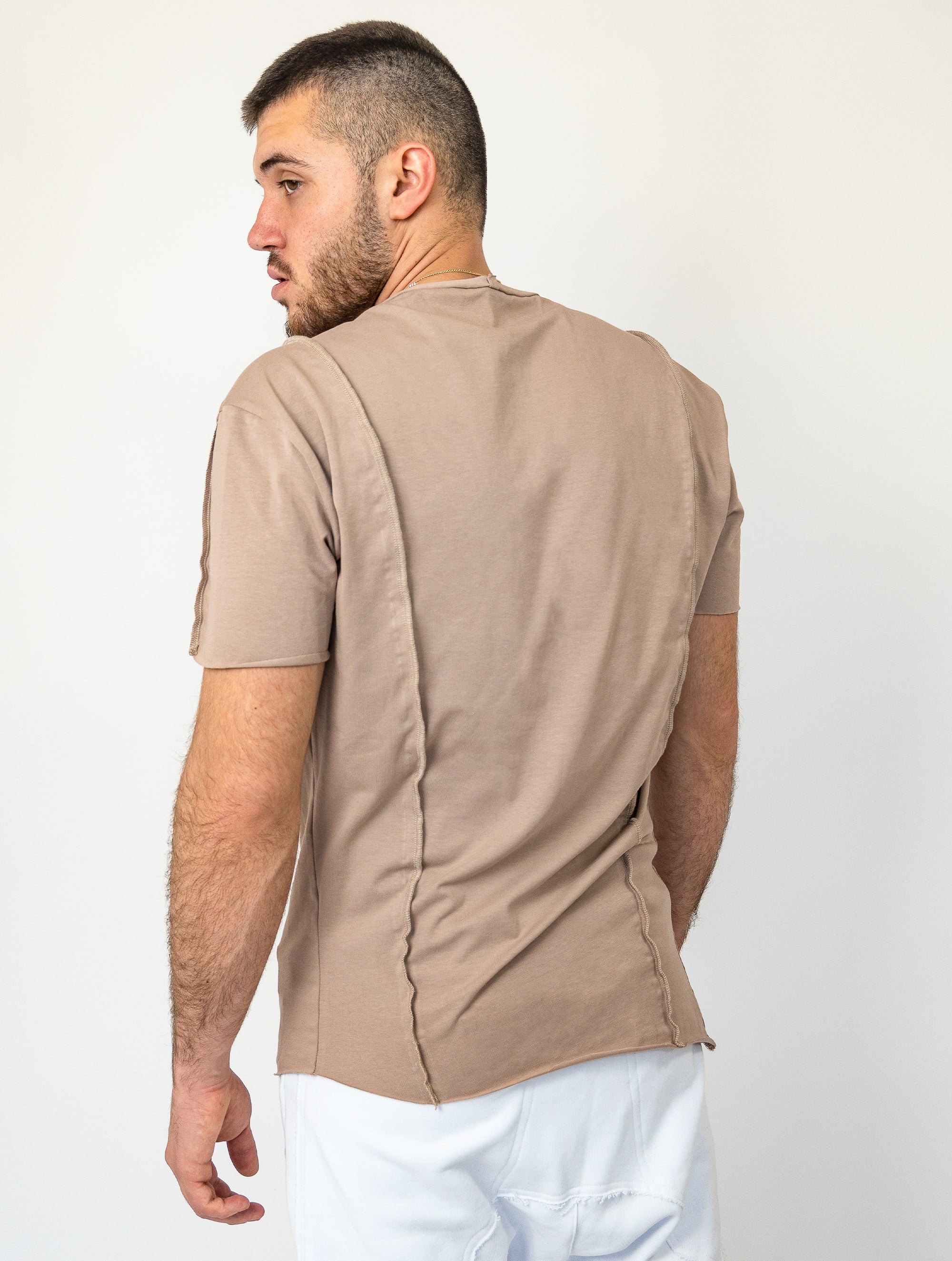 Crooked Asymmetrical Beige T-Shirt