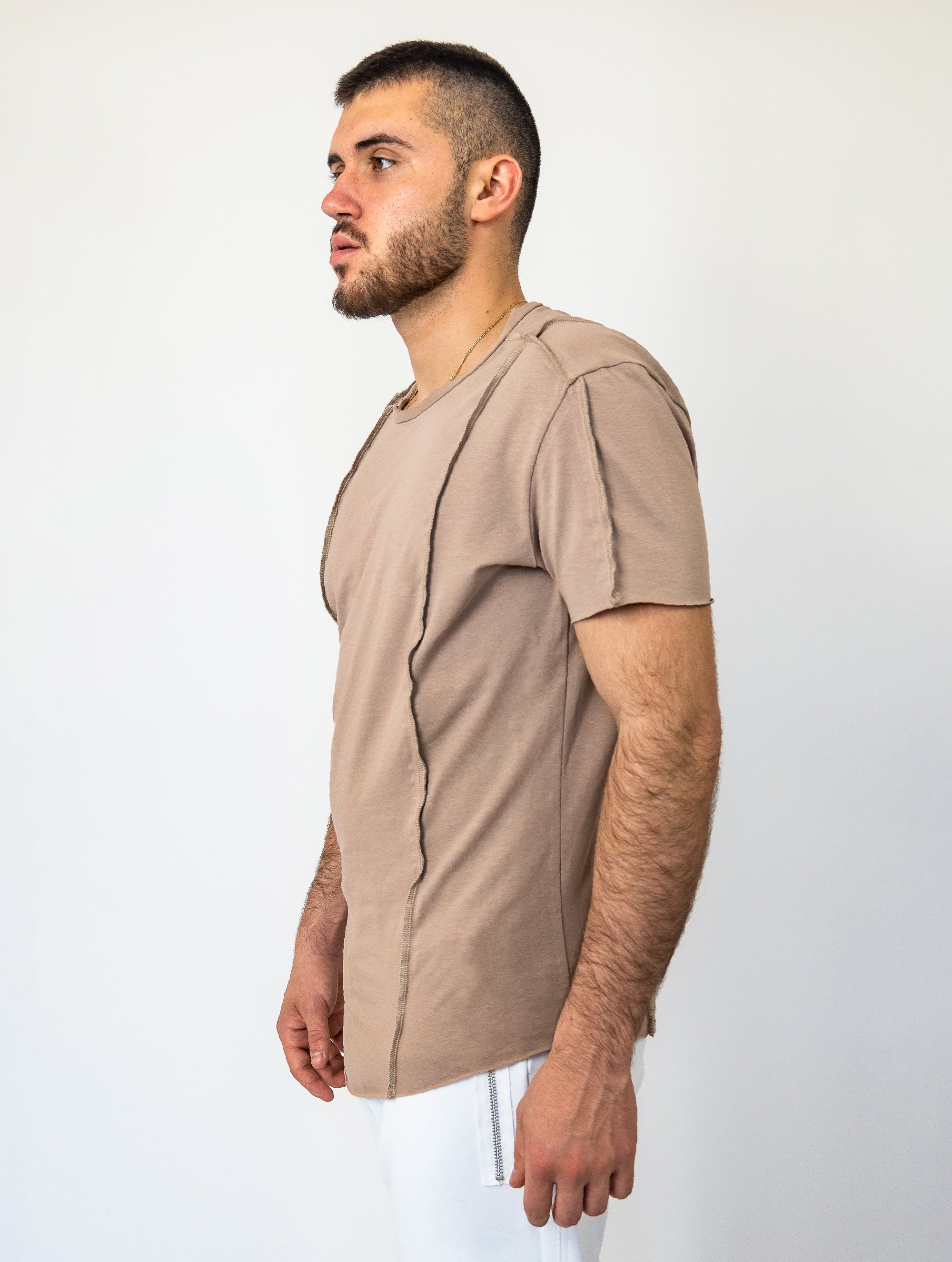 Crooked Asymmetrical Beige T-Shirt