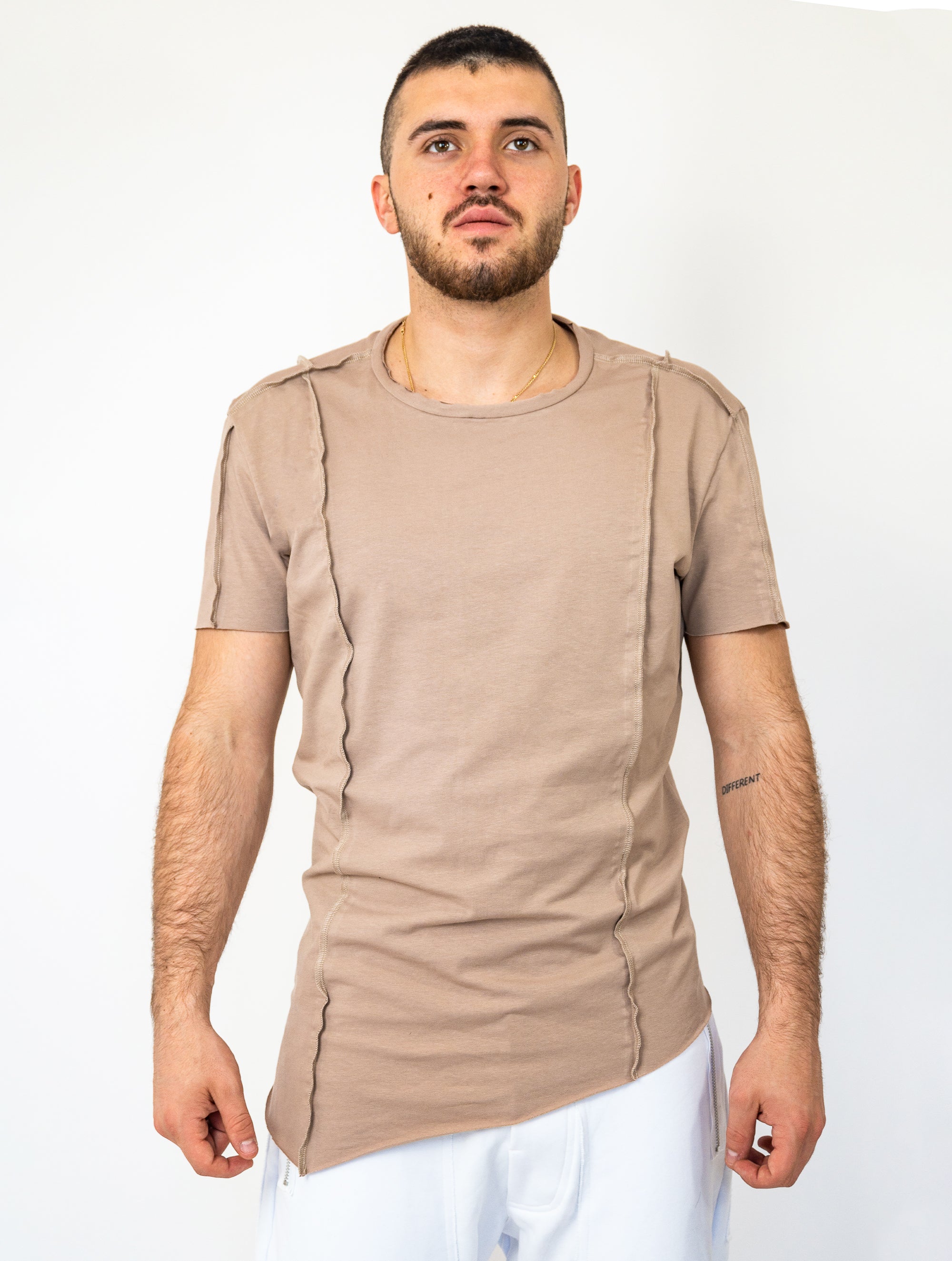 Crooked Asymmetrical Beige T-Shirt