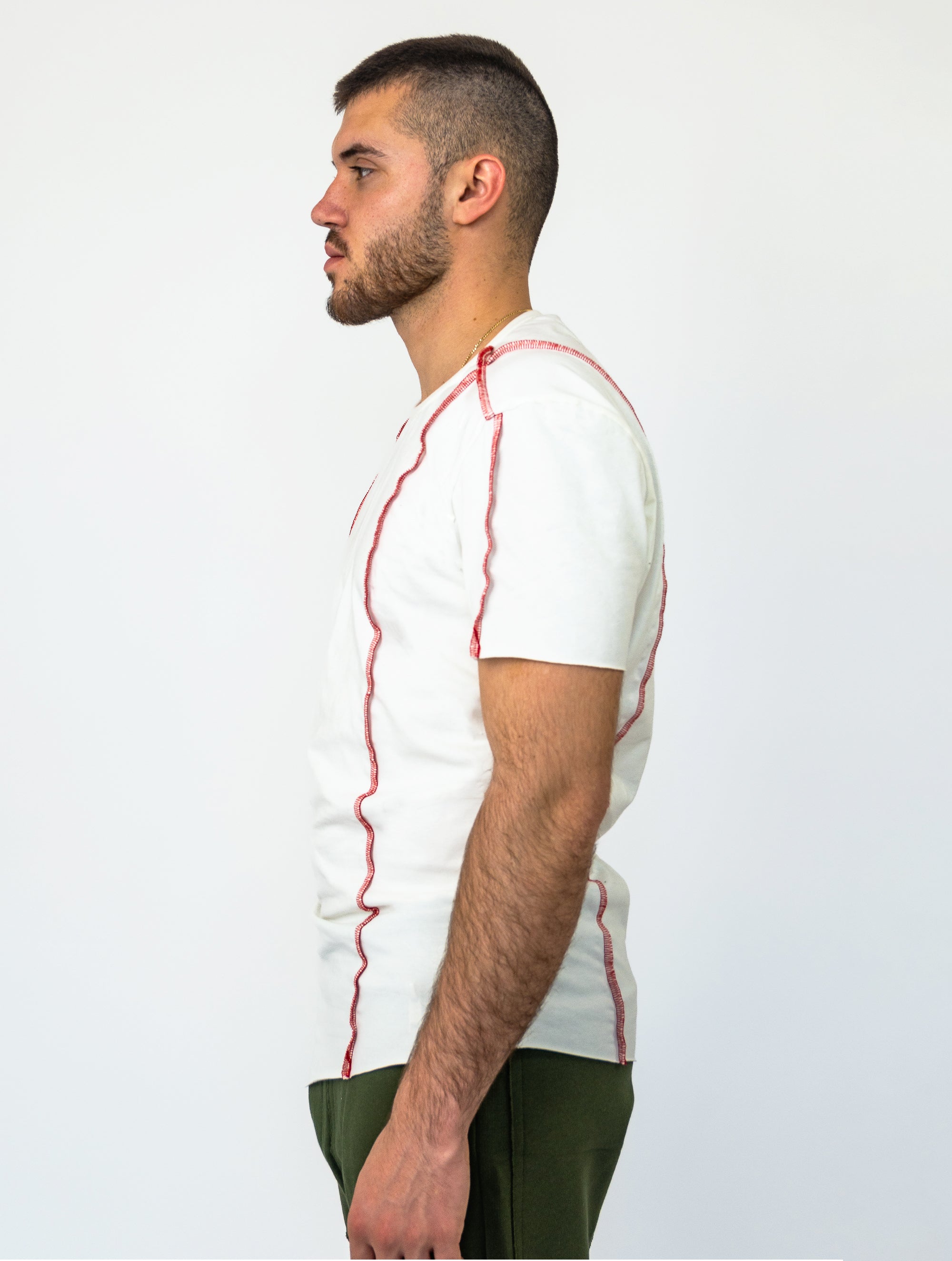 Crooked Asymmetrical White-Red T-Shirt