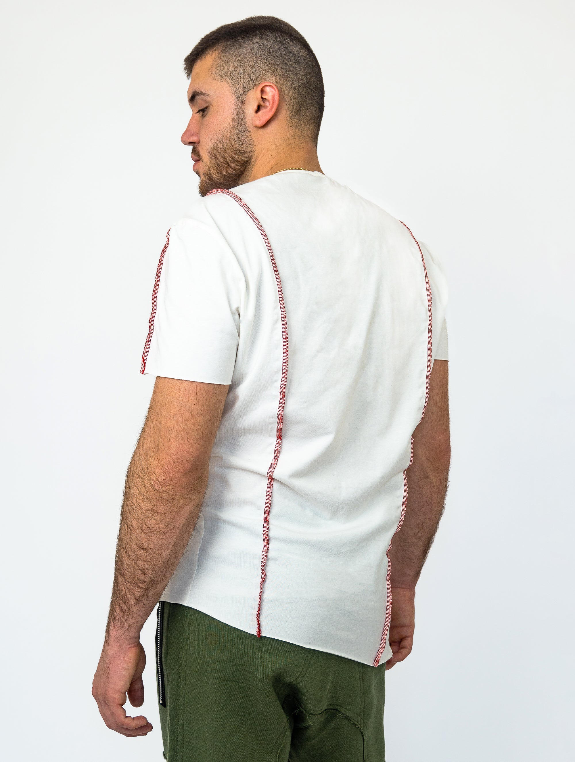 Crooked Asymmetrical White-Red T-Shirt