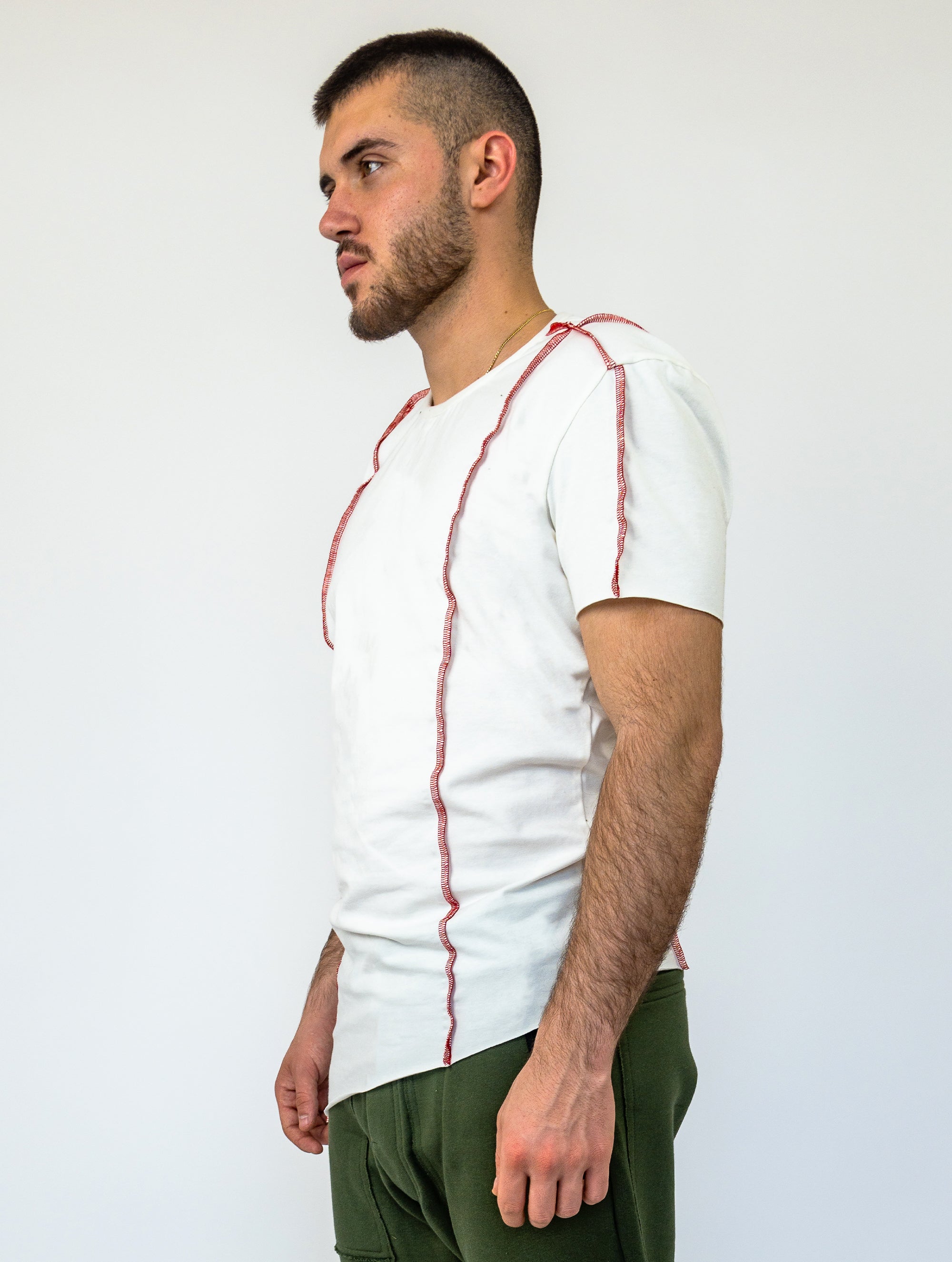 Crooked Asymmetrical White-Red T-Shirt