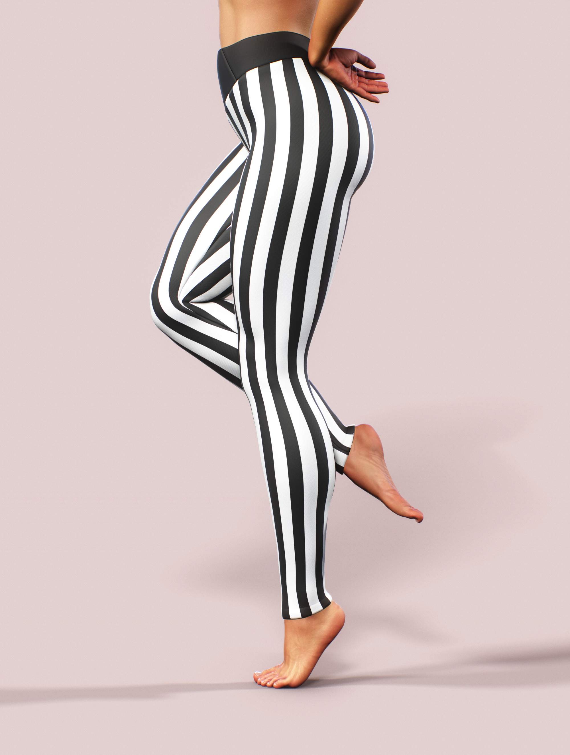 Black White Stripes Leggings-High waisted leggings-bootysculpted