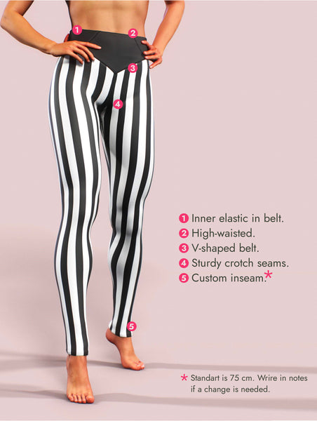 Power High-Waist Leggings with Stripes, Black/White