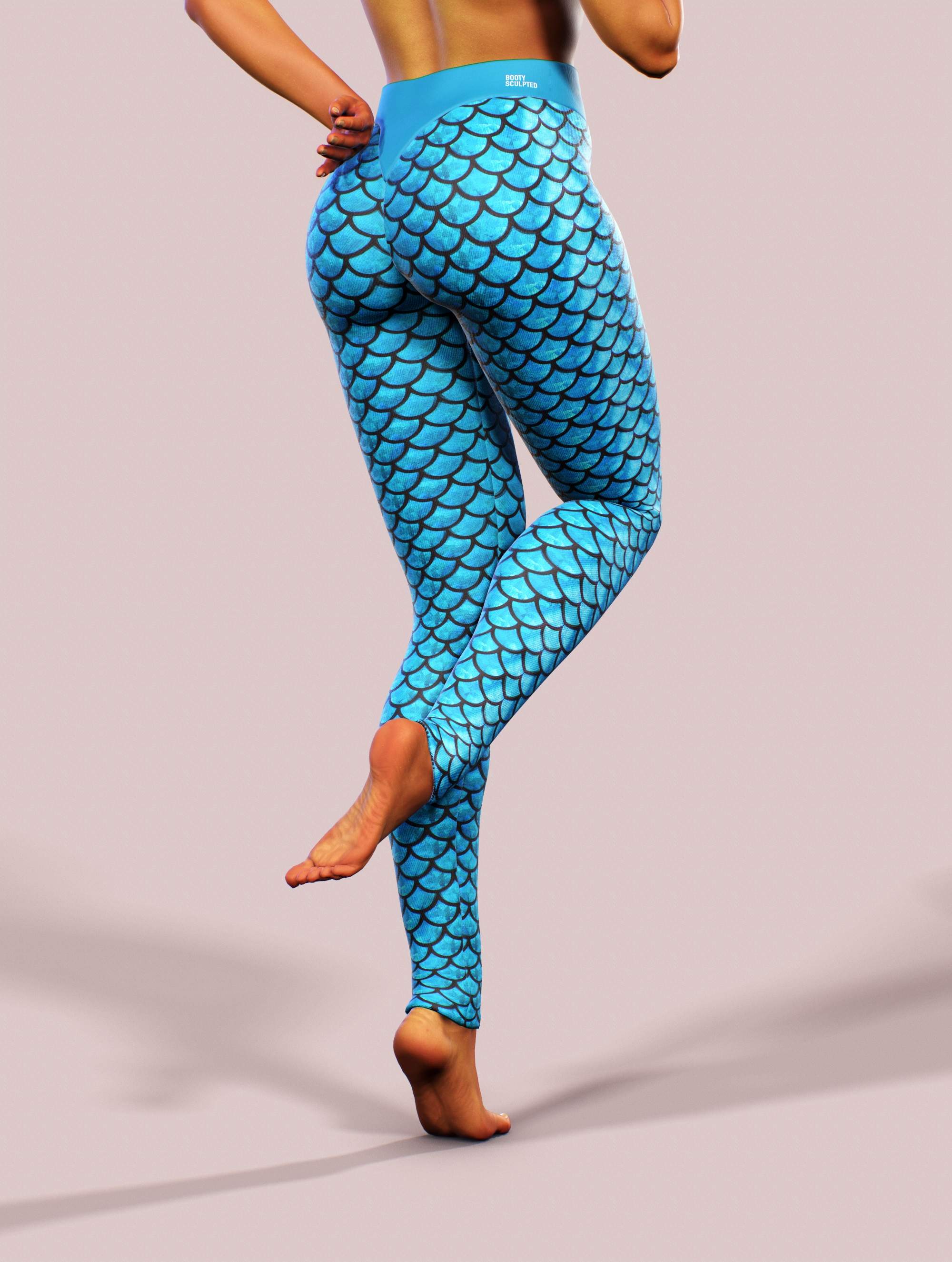 Blue Mermaid Yoga Pants-High waisted leggings-bootysculpted