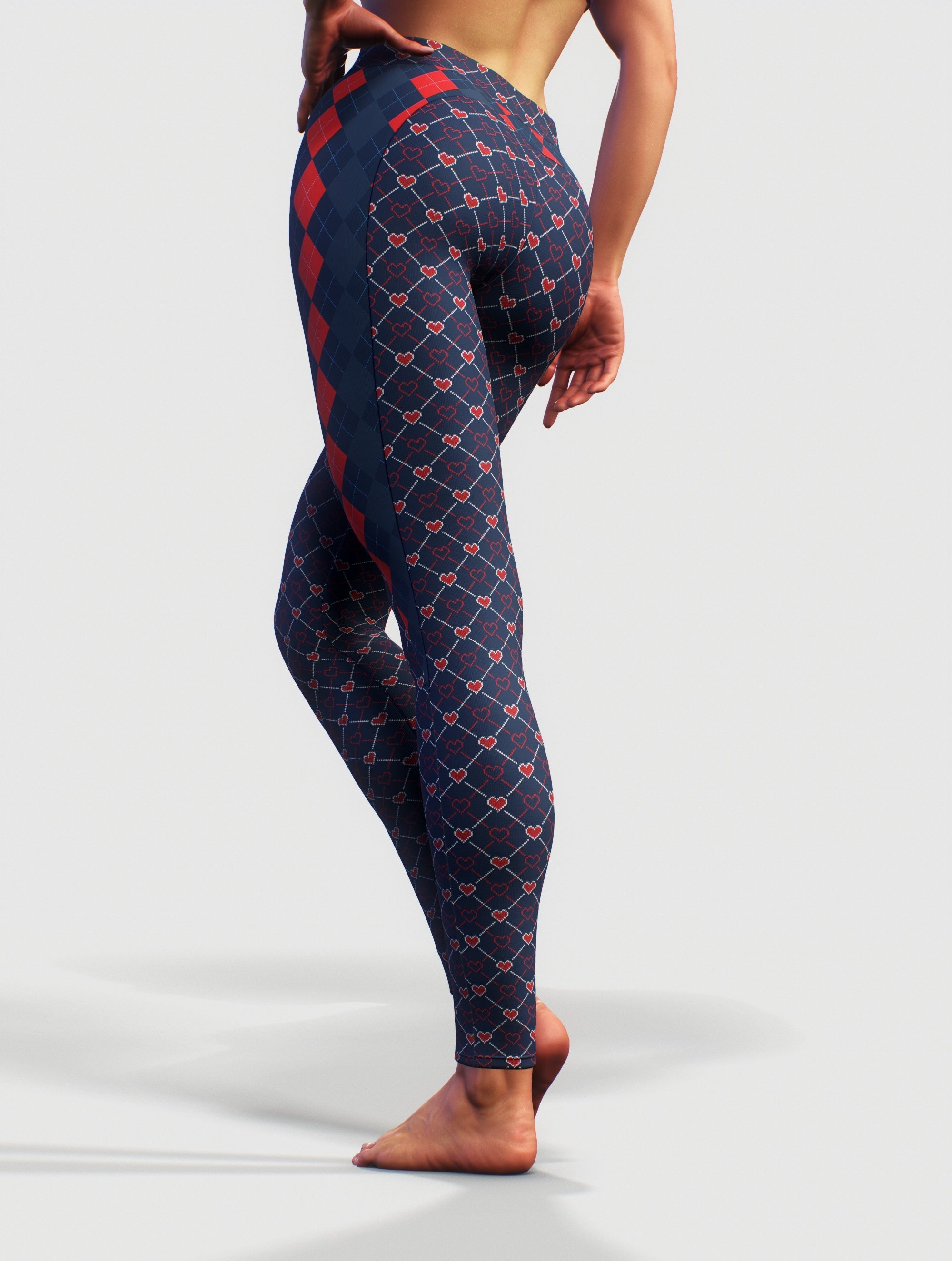 Blue Red Argyle Leggings-High waisted leggings-bootysculpted