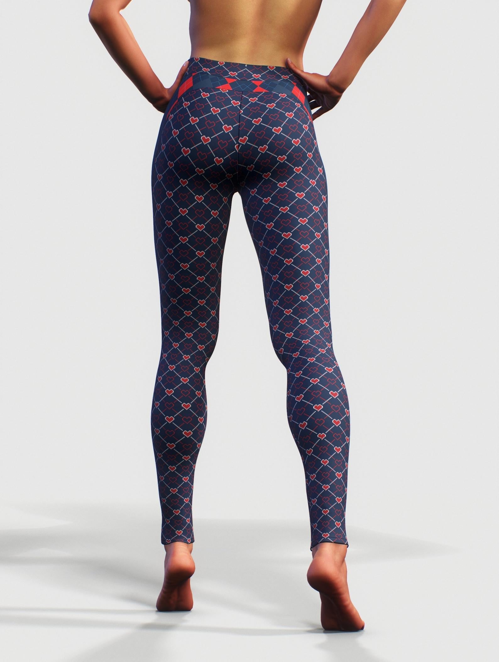 Blue Red Argyle Leggings-High waisted leggings-bootysculpted