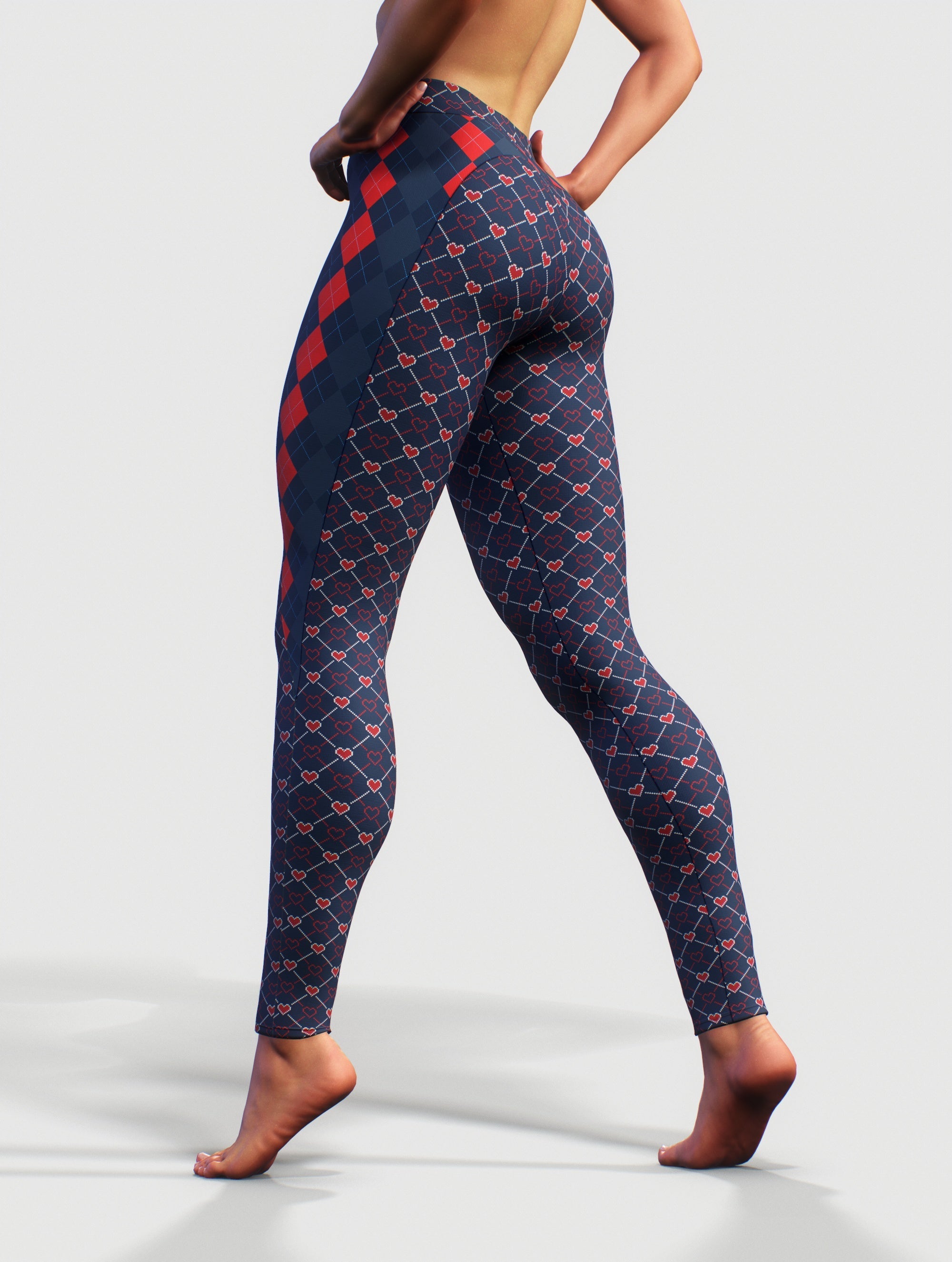 Blue Red Argyle Leggings-High waisted leggings-bootysculpted