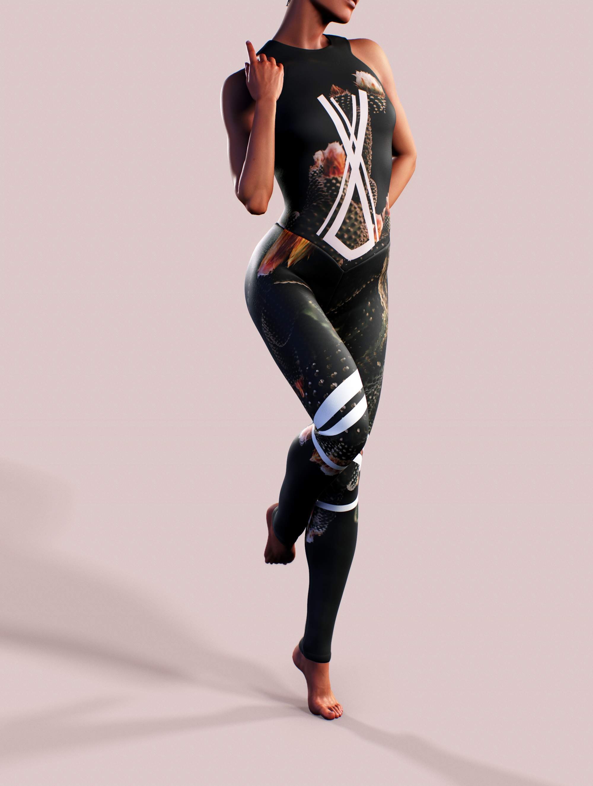 Cactus Forest Black Unitard-unitard-bootysculpted