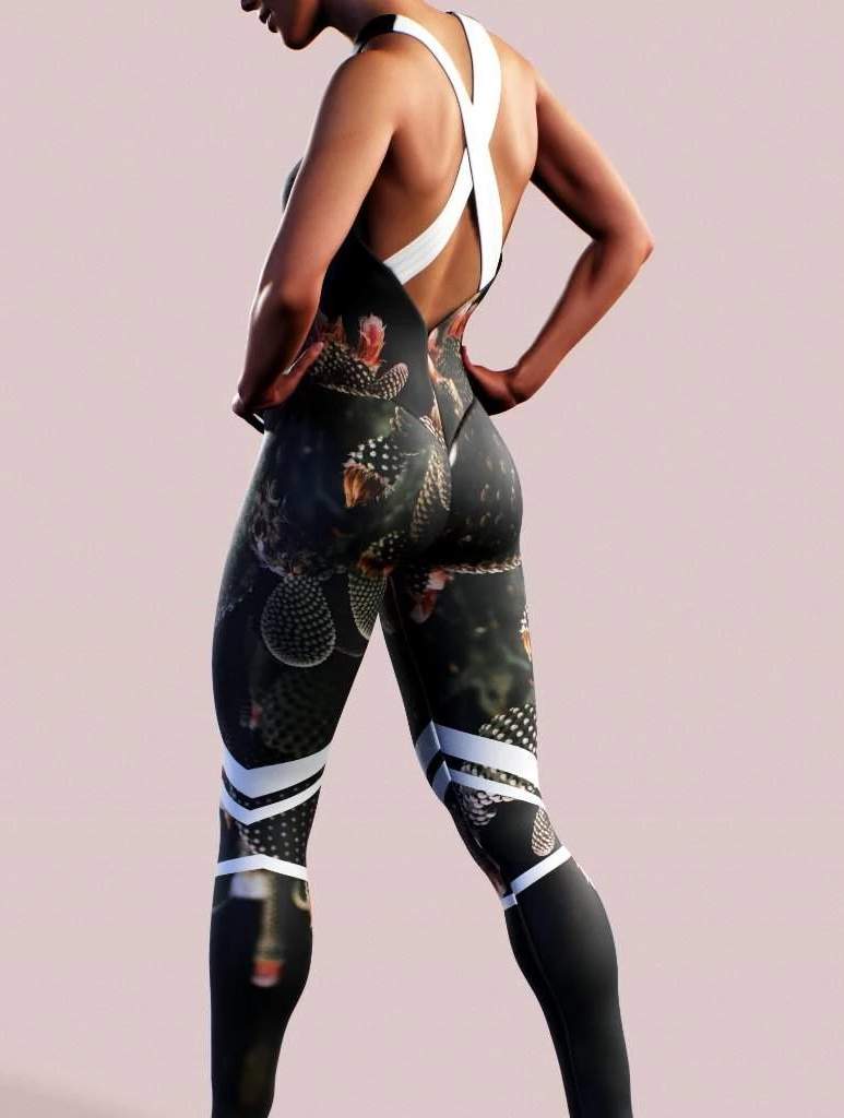 Cactus Forest Black Unitard-unitard-bootysculpted