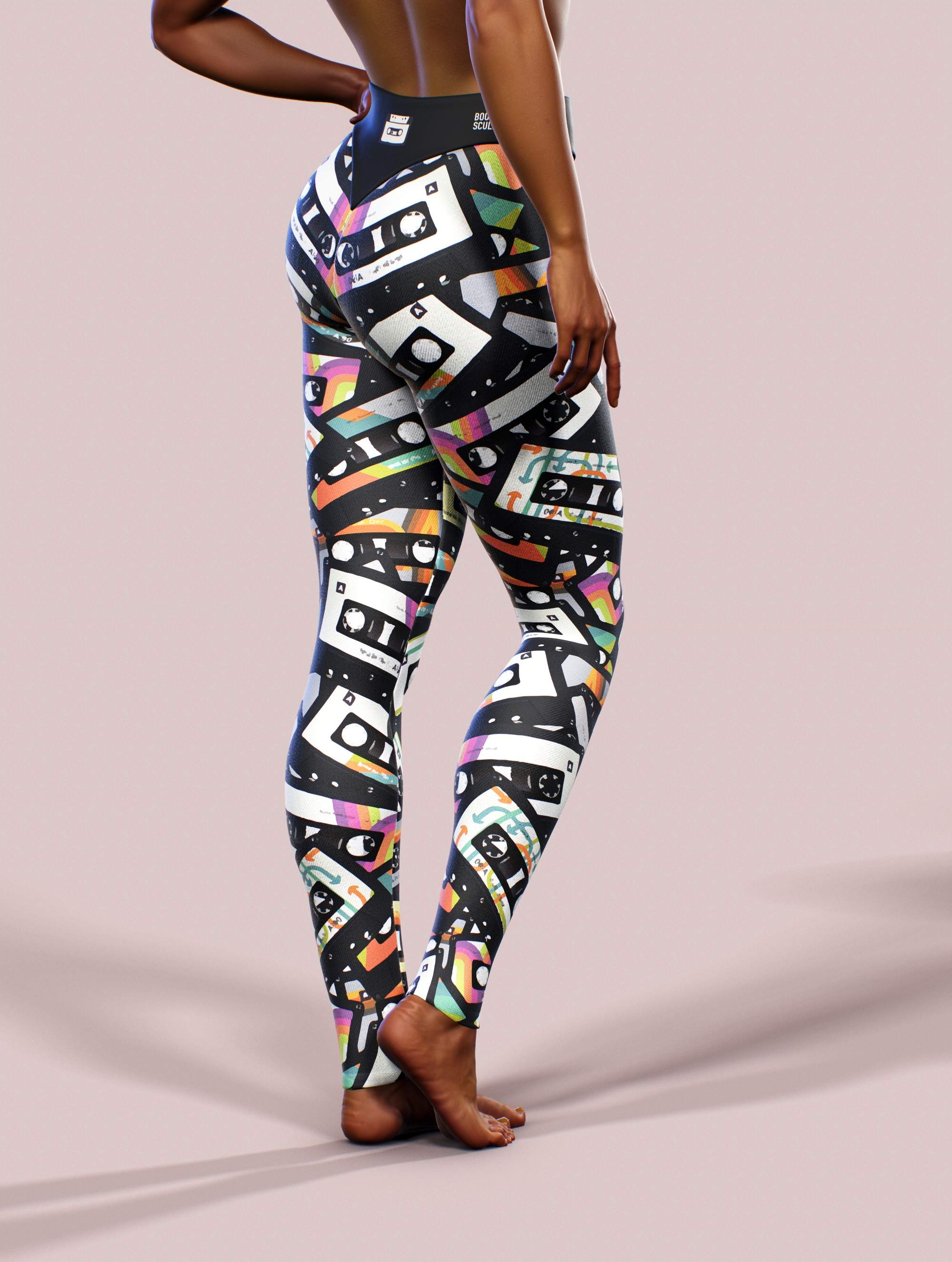 Cassette Tape Yoga Pants-High waisted leggings-bootysculpted