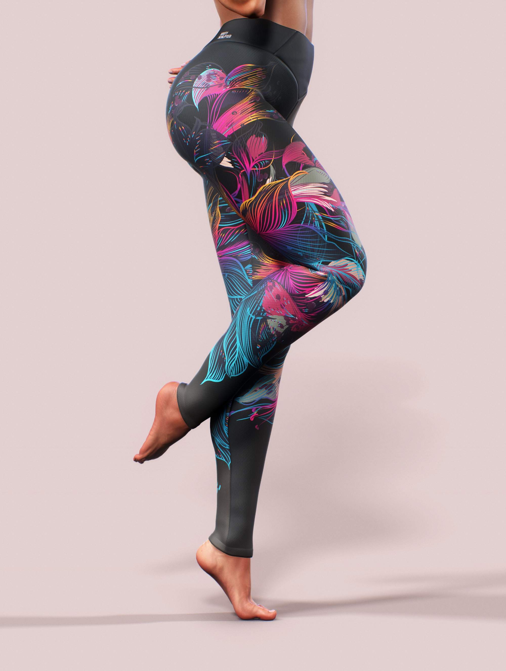 Floral Fire Leggings-High waisted leggings-bootysculpted