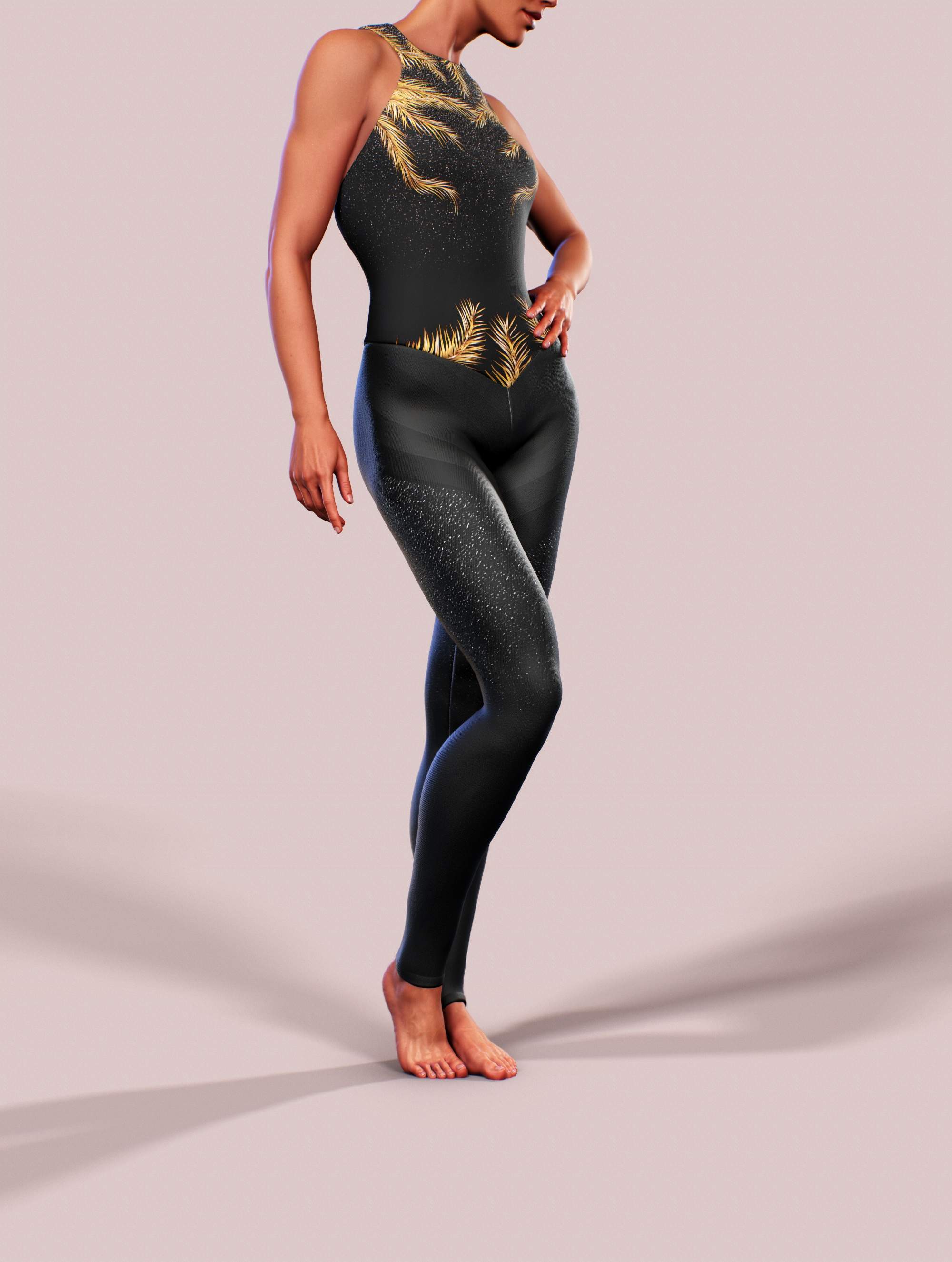 Golden Feathers Black Catsuit-unitard-bootysculpted
