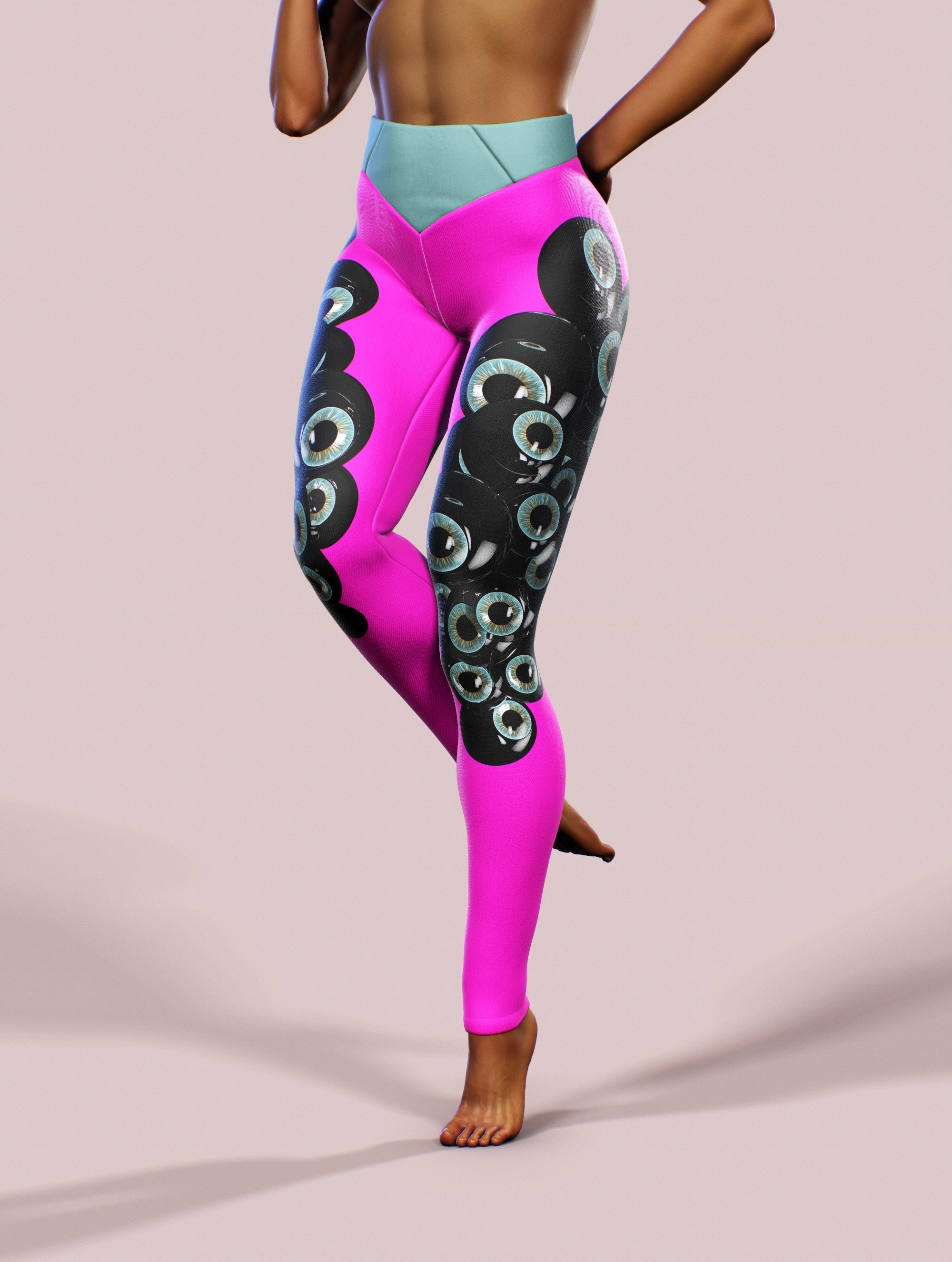 Magenta Monster Eyes Tights-High waisted leggings-bootysculpted