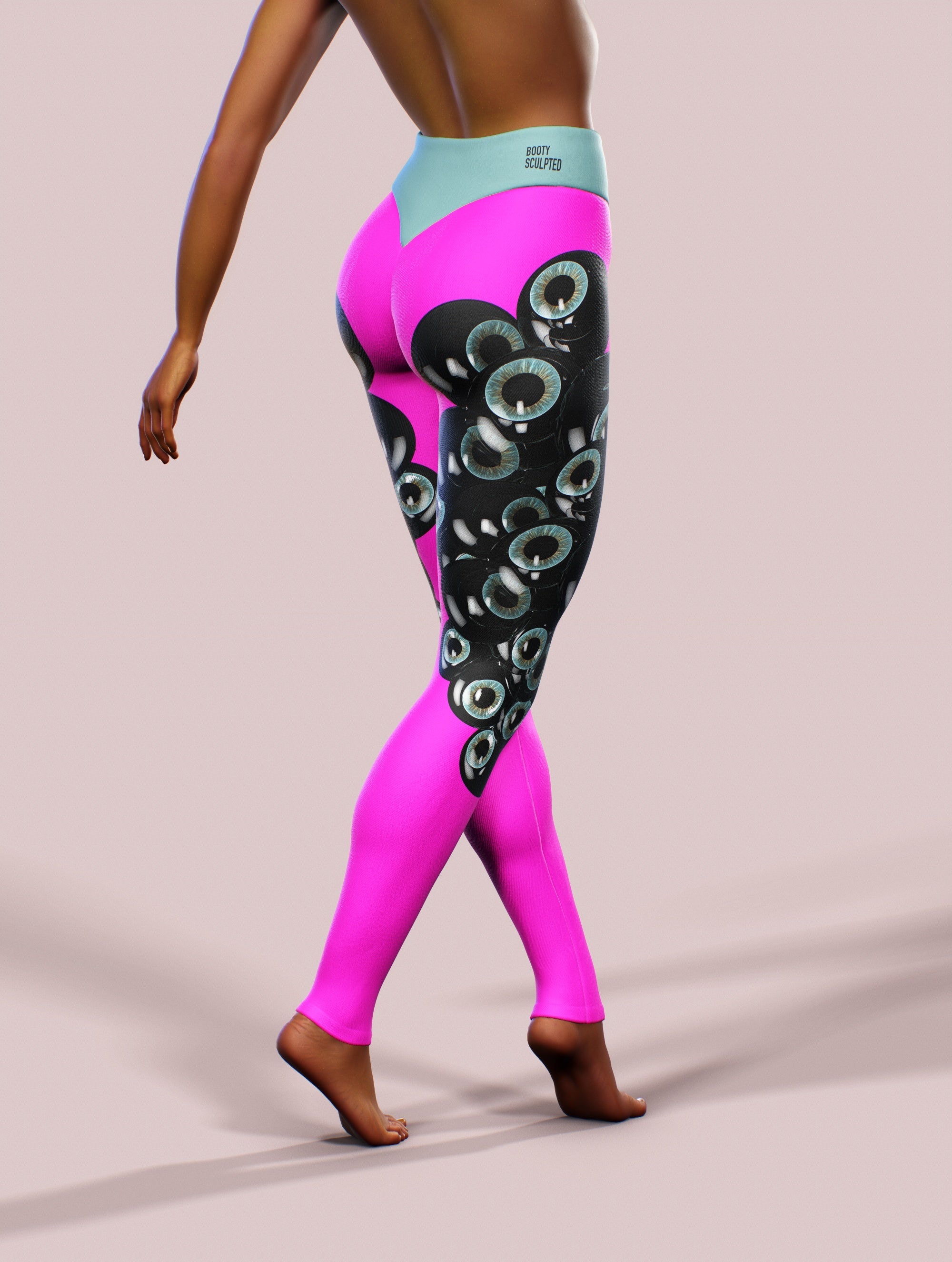 Magenta Monster Eyes Tights-High waisted leggings-bootysculpted