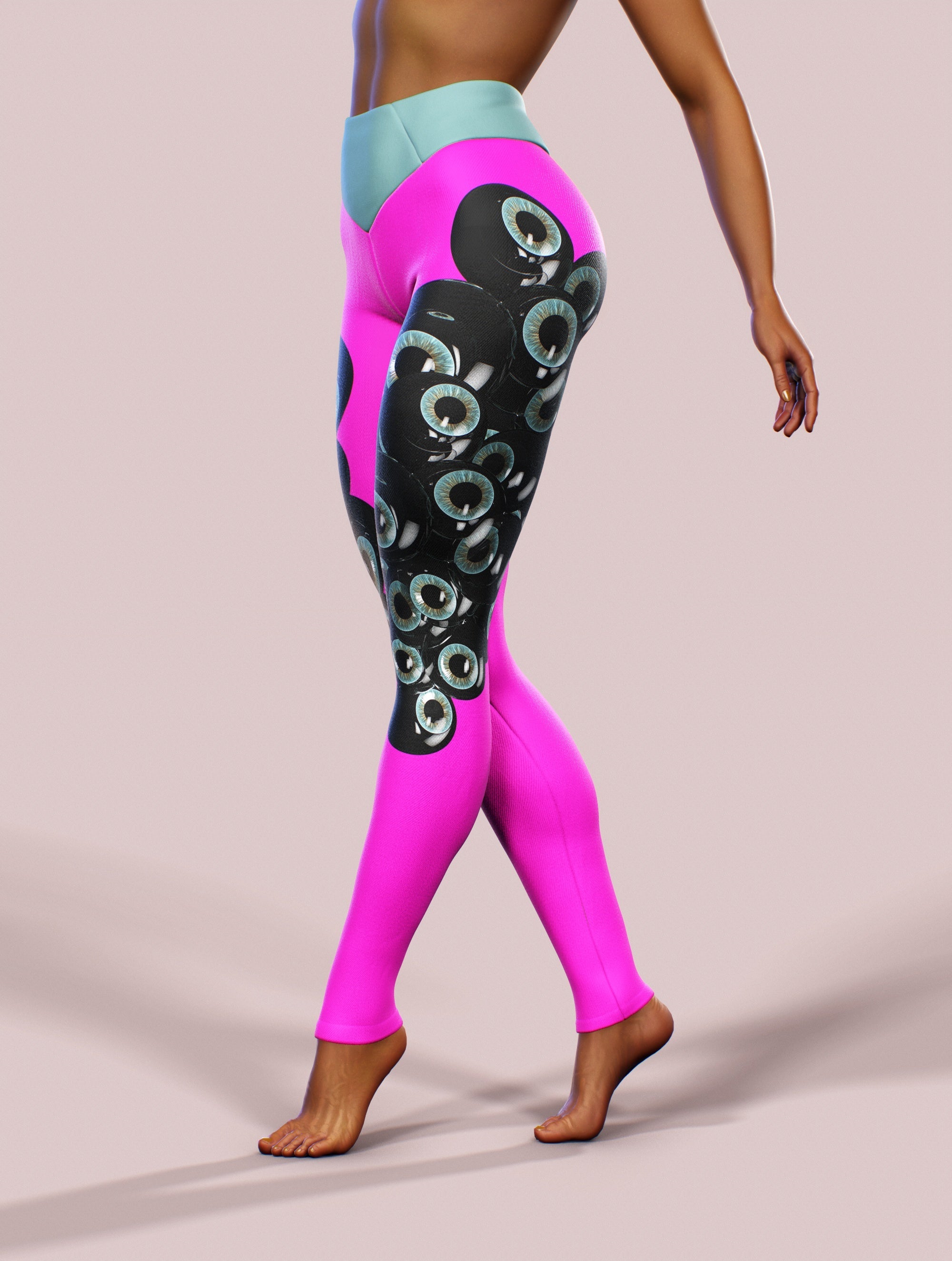 Magenta Monster Eyes Tights-High waisted leggings-bootysculpted