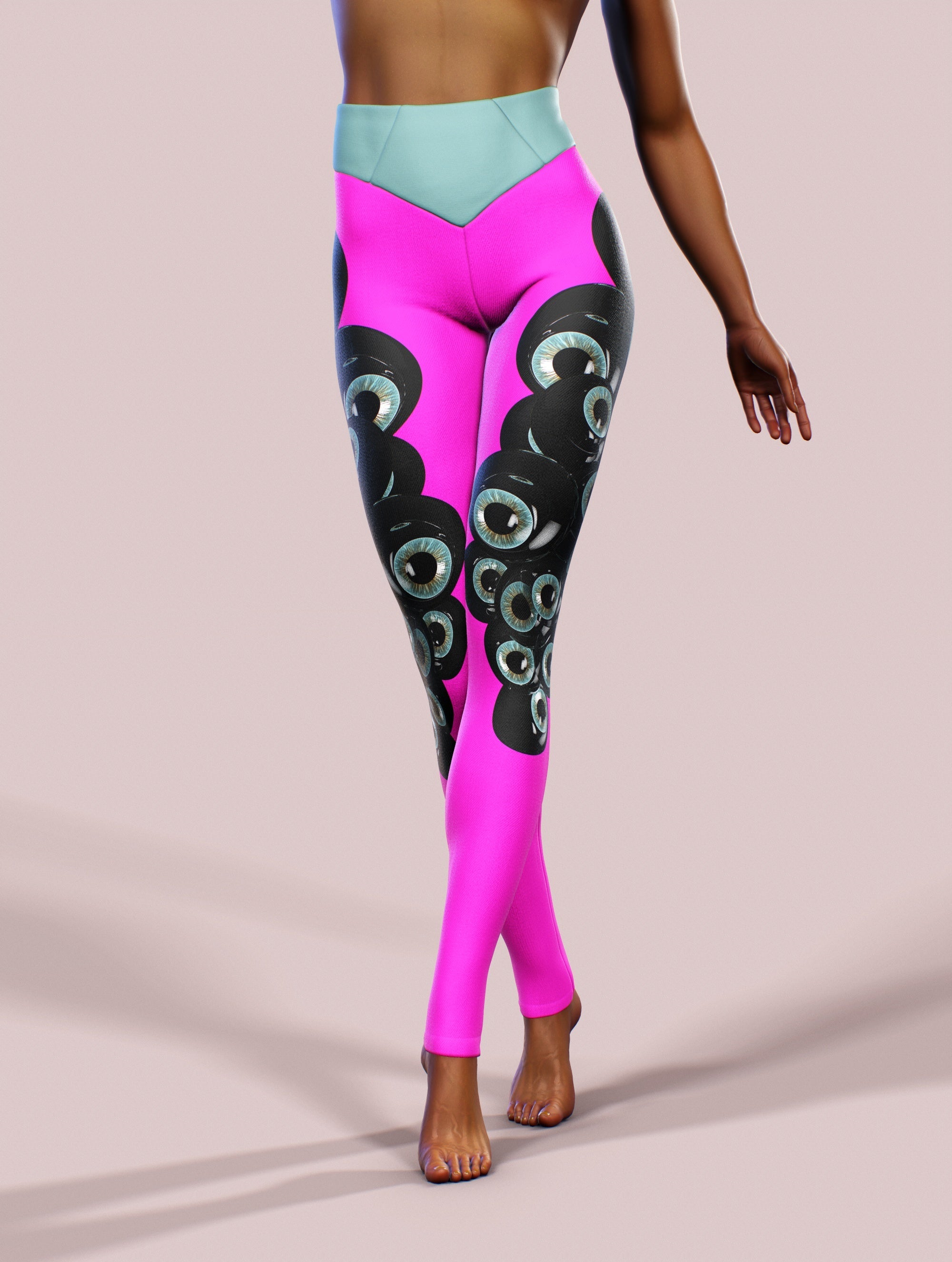 Magenta Monster Eyes Tights-High waisted leggings-bootysculpted