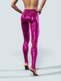 Metallic Look Raspberry Leggings-High waisted leggings-bootysculpted