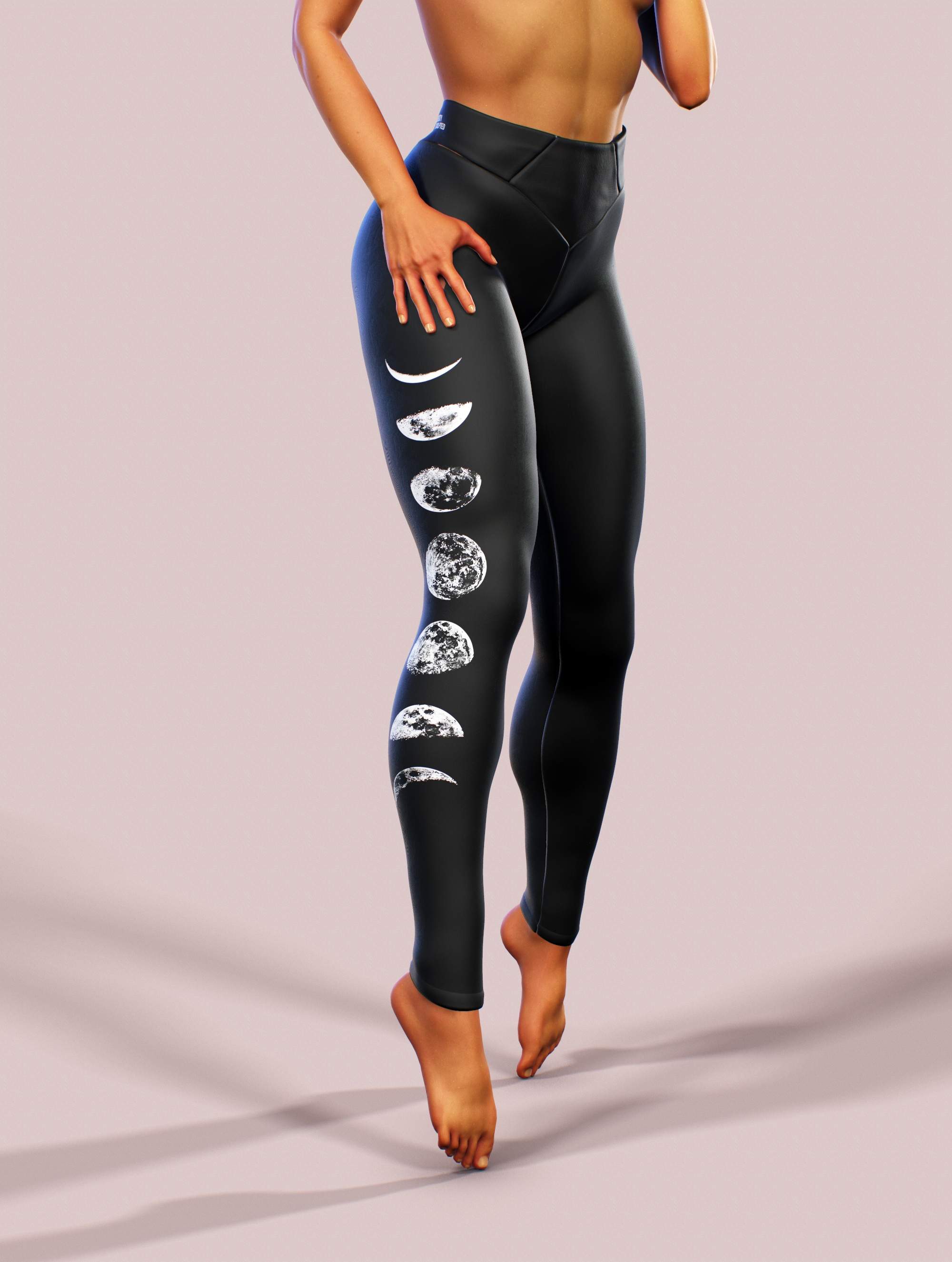 Moon Phases Black Leggings-High waisted leggings-bootysculpted