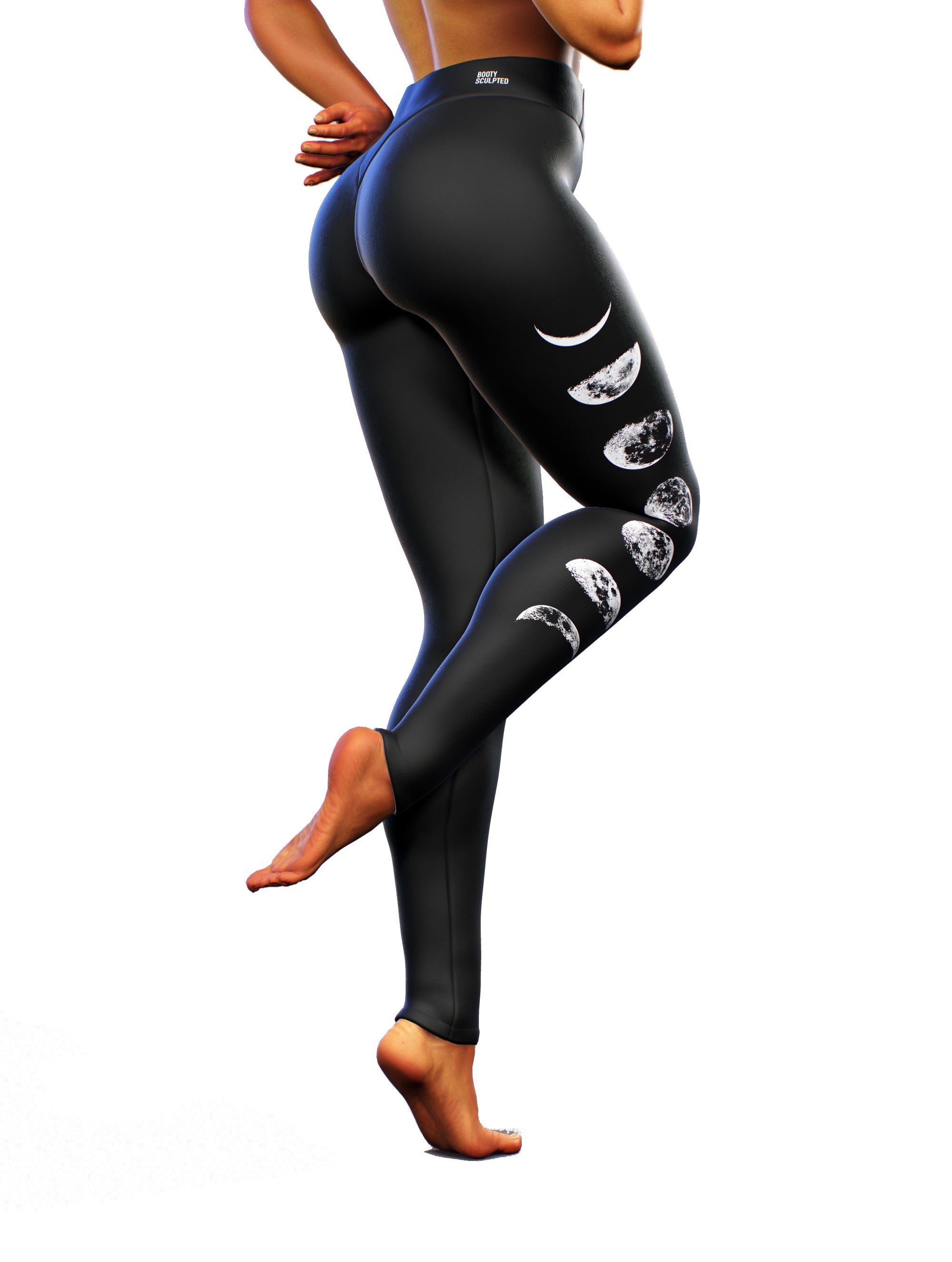 Moon Phases Black Leggings-High waisted leggings-bootysculpted