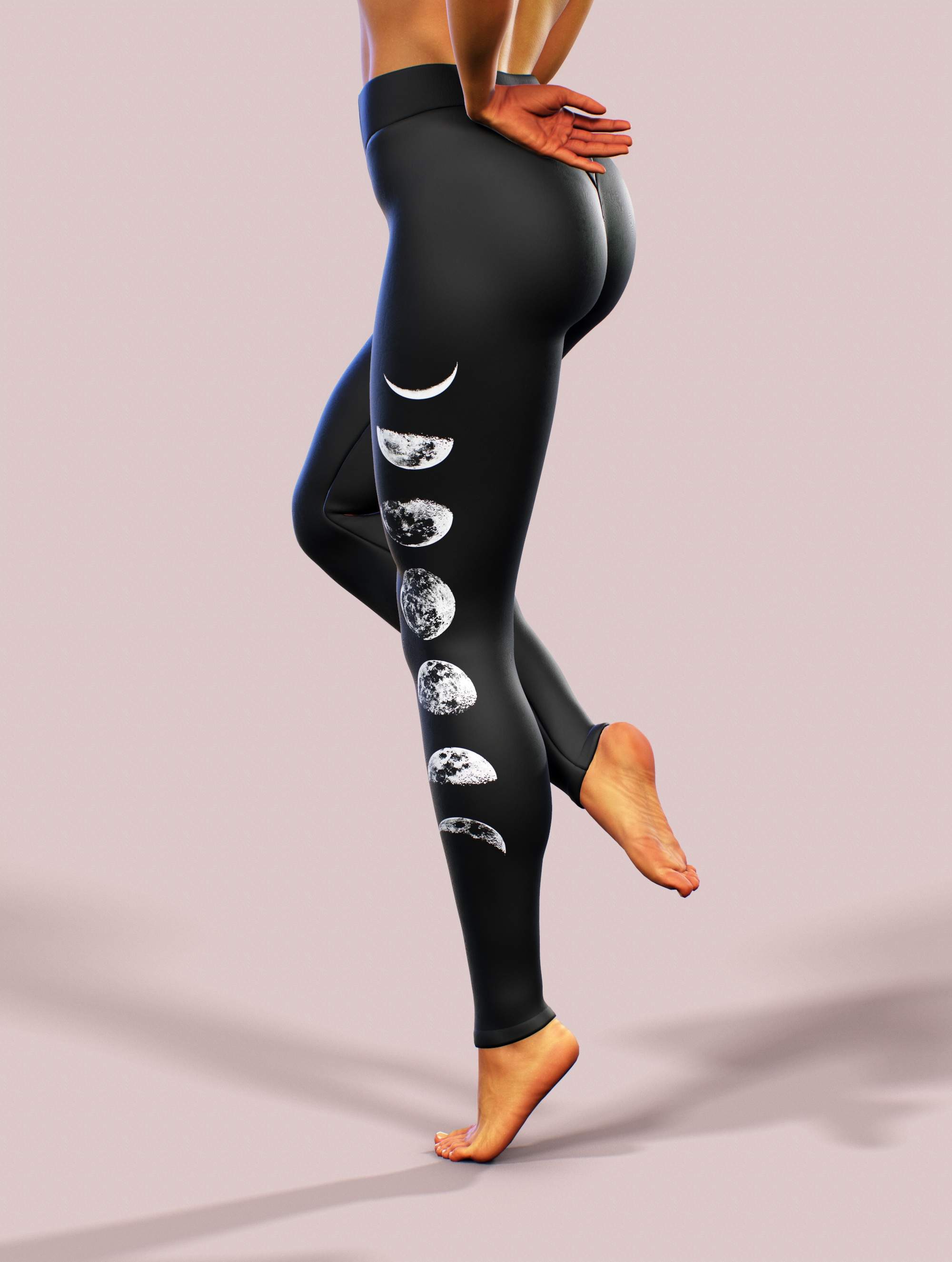 Moon Phases Black Leggings-High waisted leggings-bootysculpted