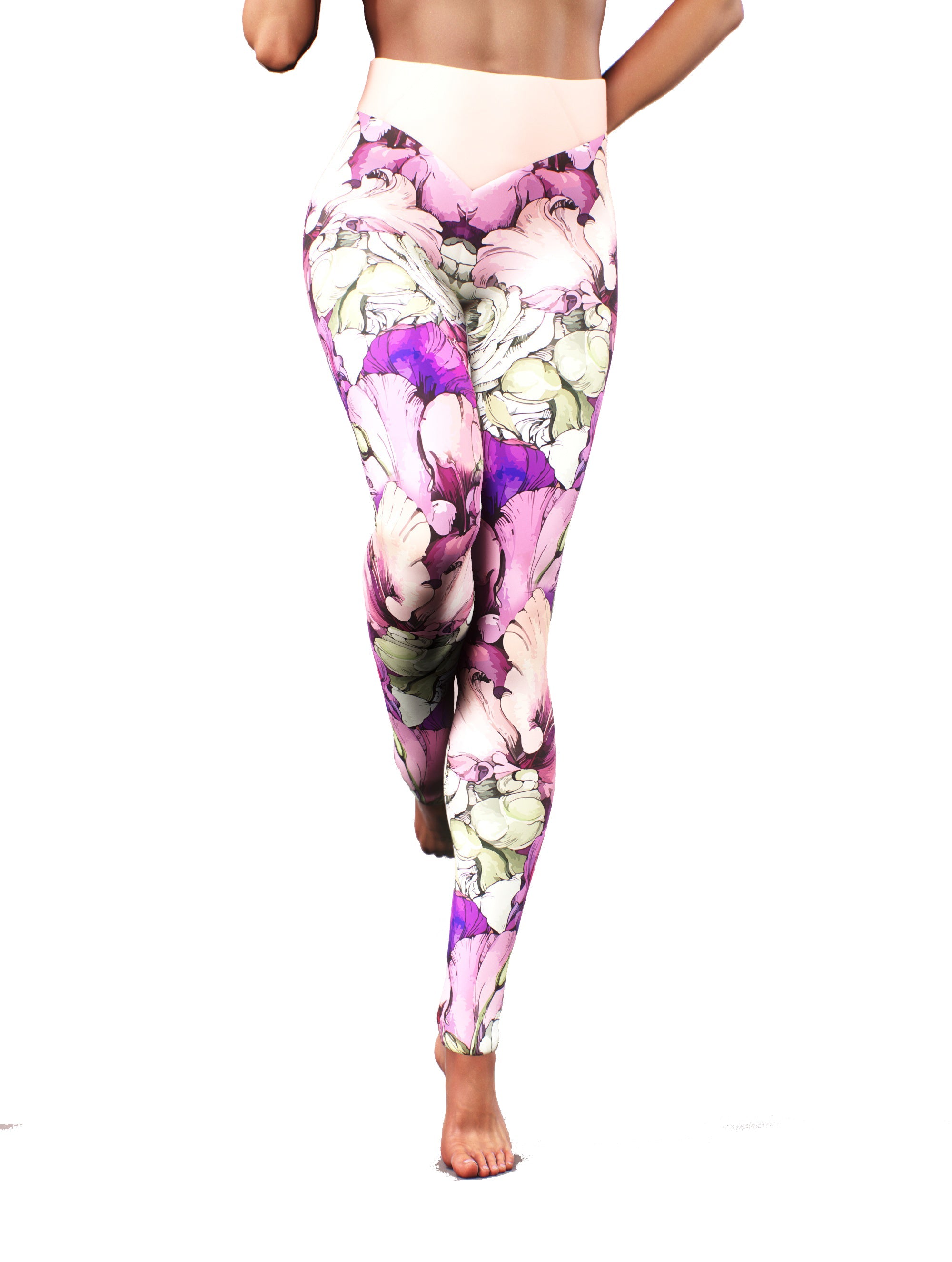 Peony Sketch Yoga Pants-High waisted leggings-bootysculpted