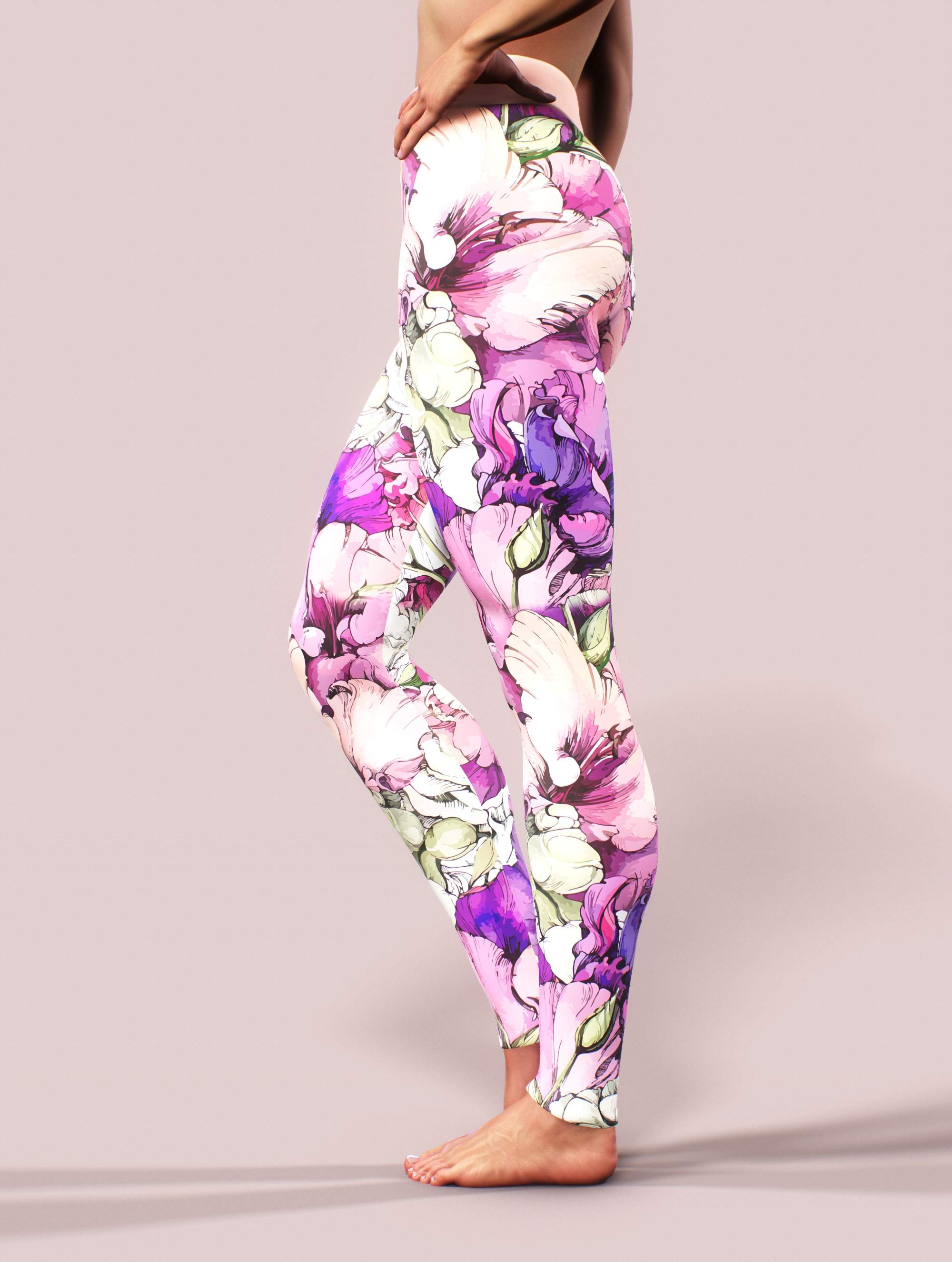 Peony Sketch Yoga Pants-High waisted leggings-bootysculpted