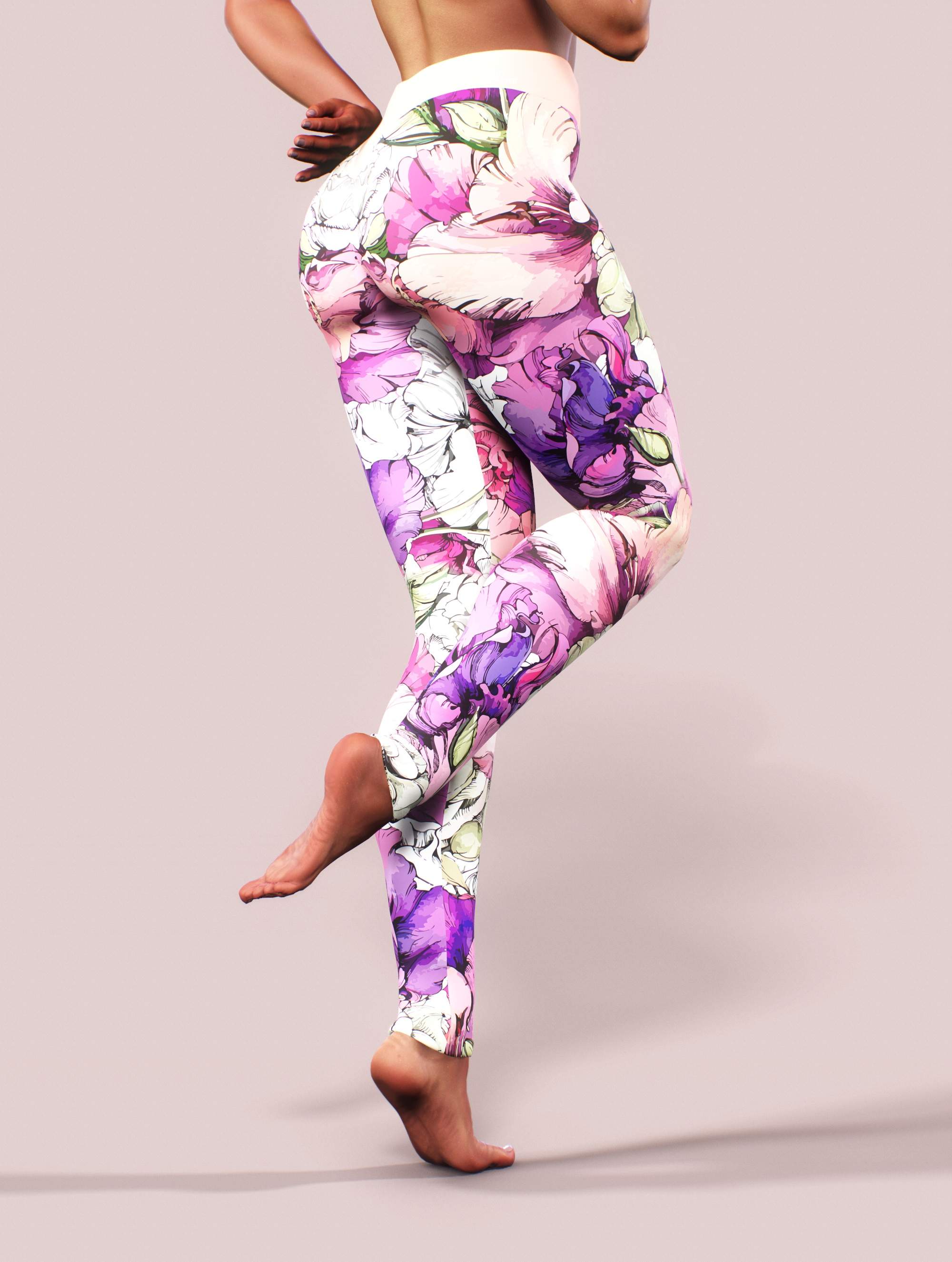Peony Sketch Yoga Pants-High waisted leggings-bootysculpted