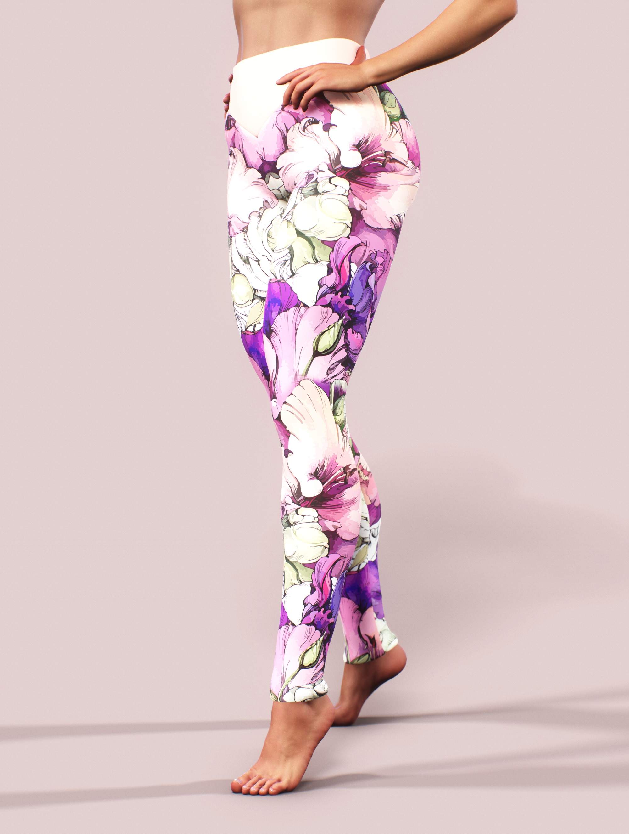 Peony Sketch Yoga Pants-High waisted leggings-bootysculpted