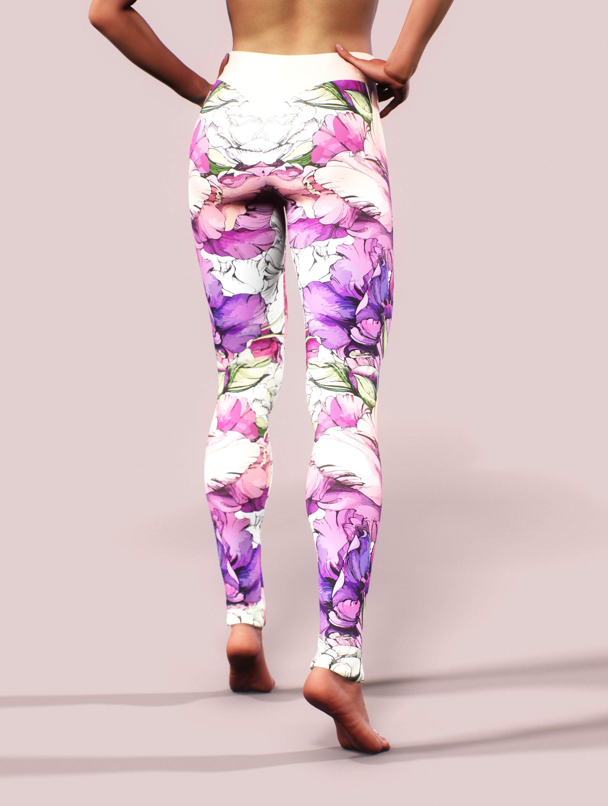 Peony Sketch Yoga Pants-High waisted leggings-bootysculpted