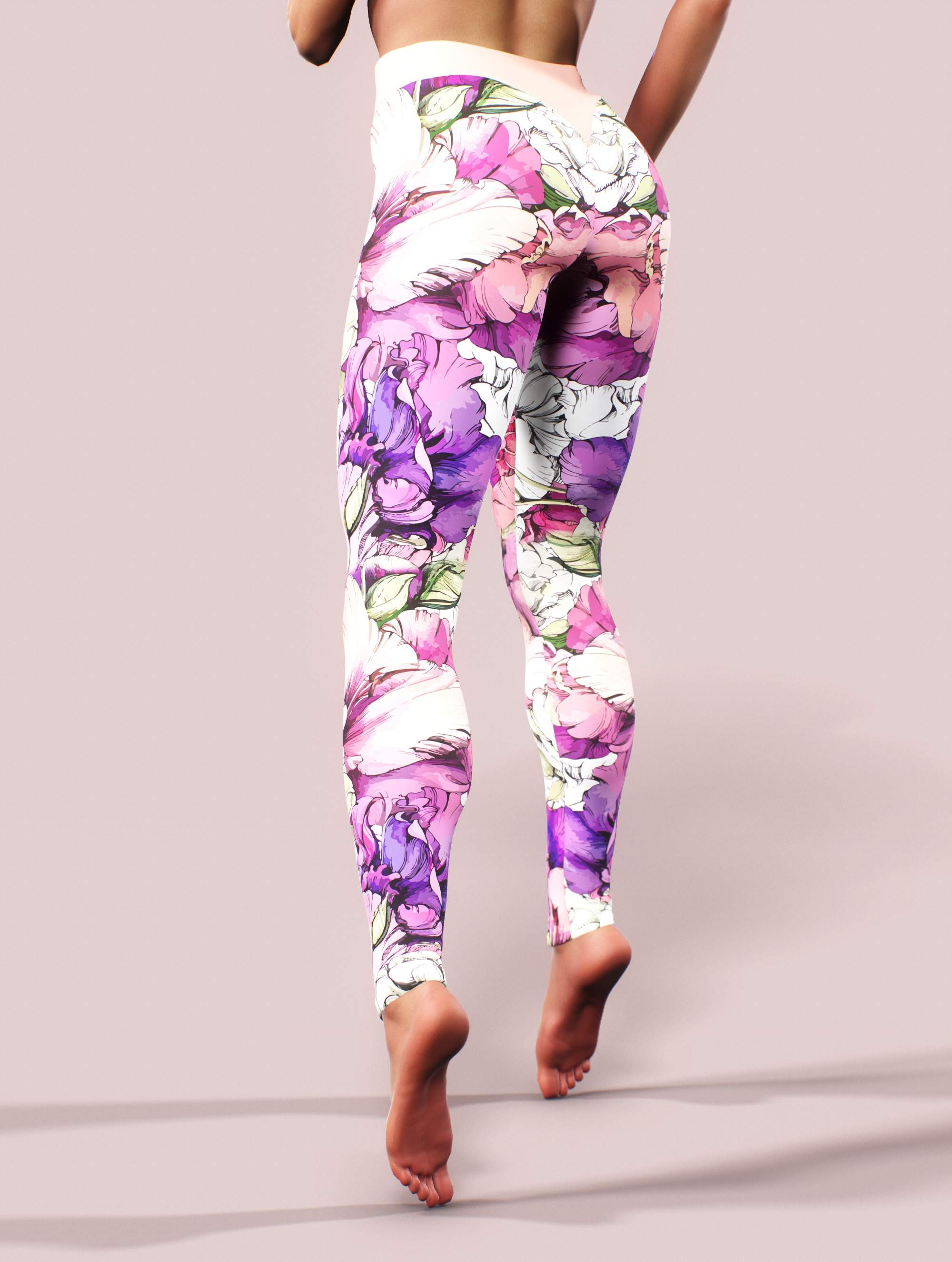 Peony Sketch Yoga Pants-High waisted leggings-bootysculpted