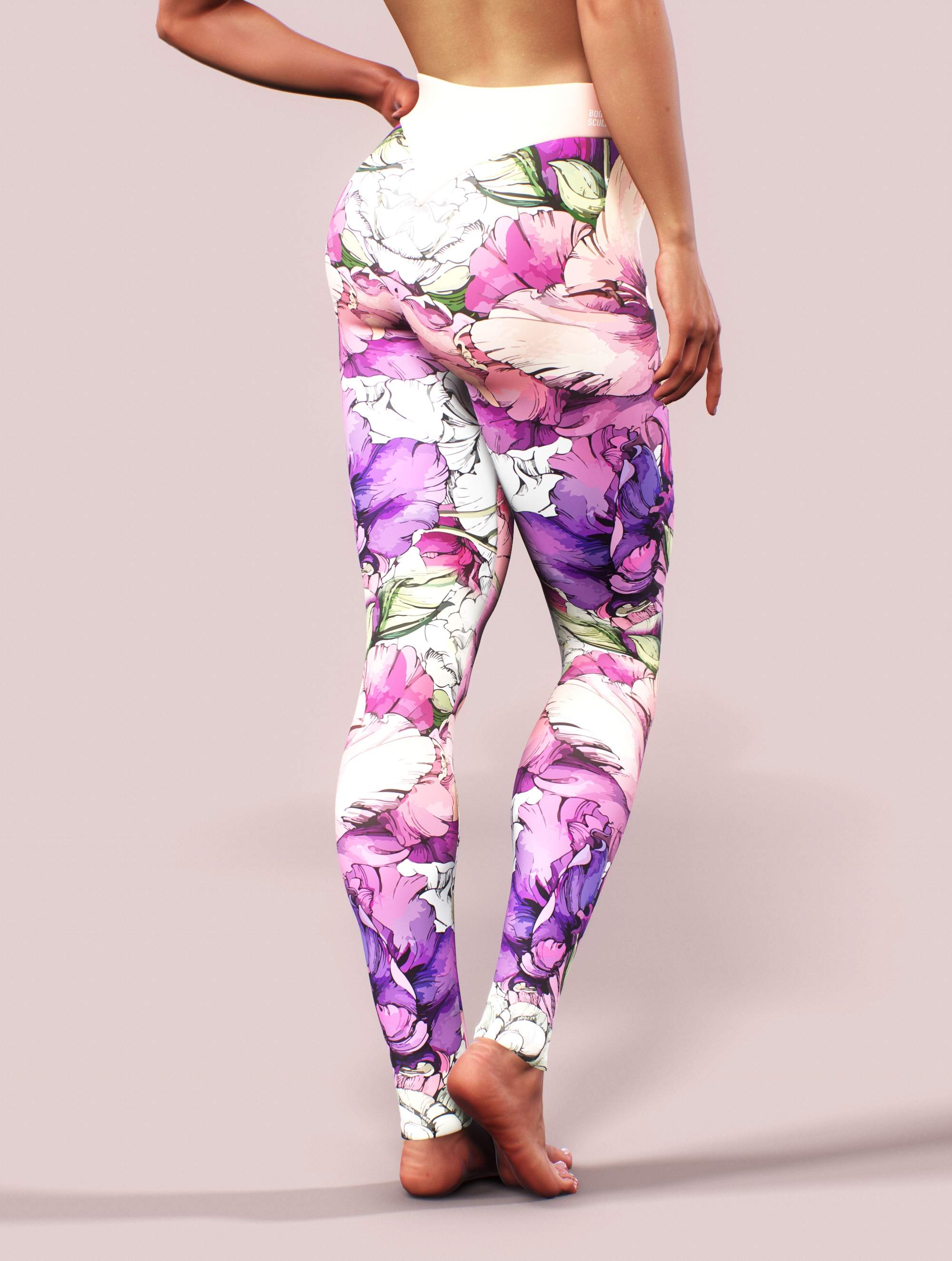 Peony Sketch Yoga Pants-High waisted leggings-bootysculpted