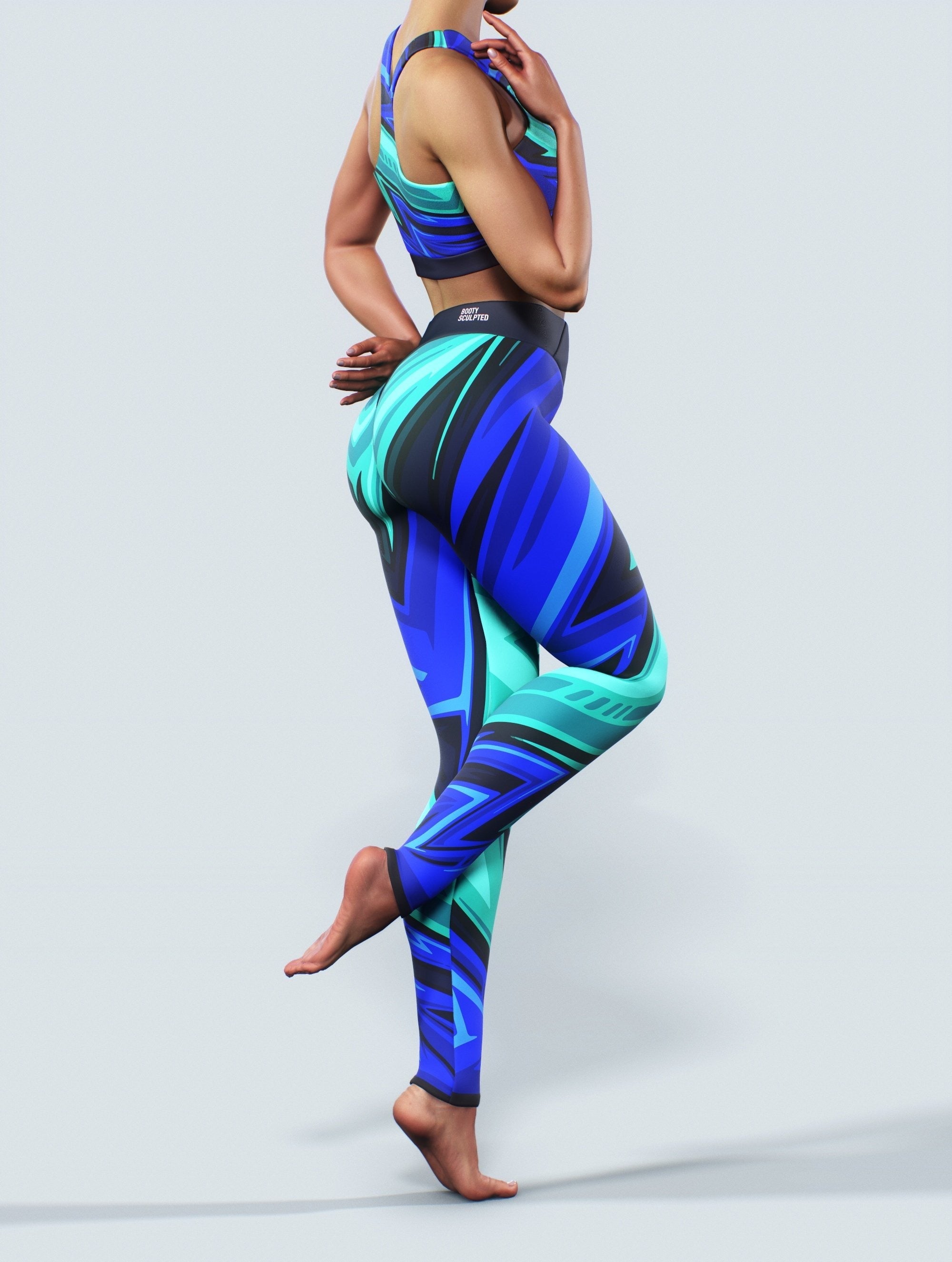 Sketchy Blue Leggings-High waisted leggings-bootysculpted