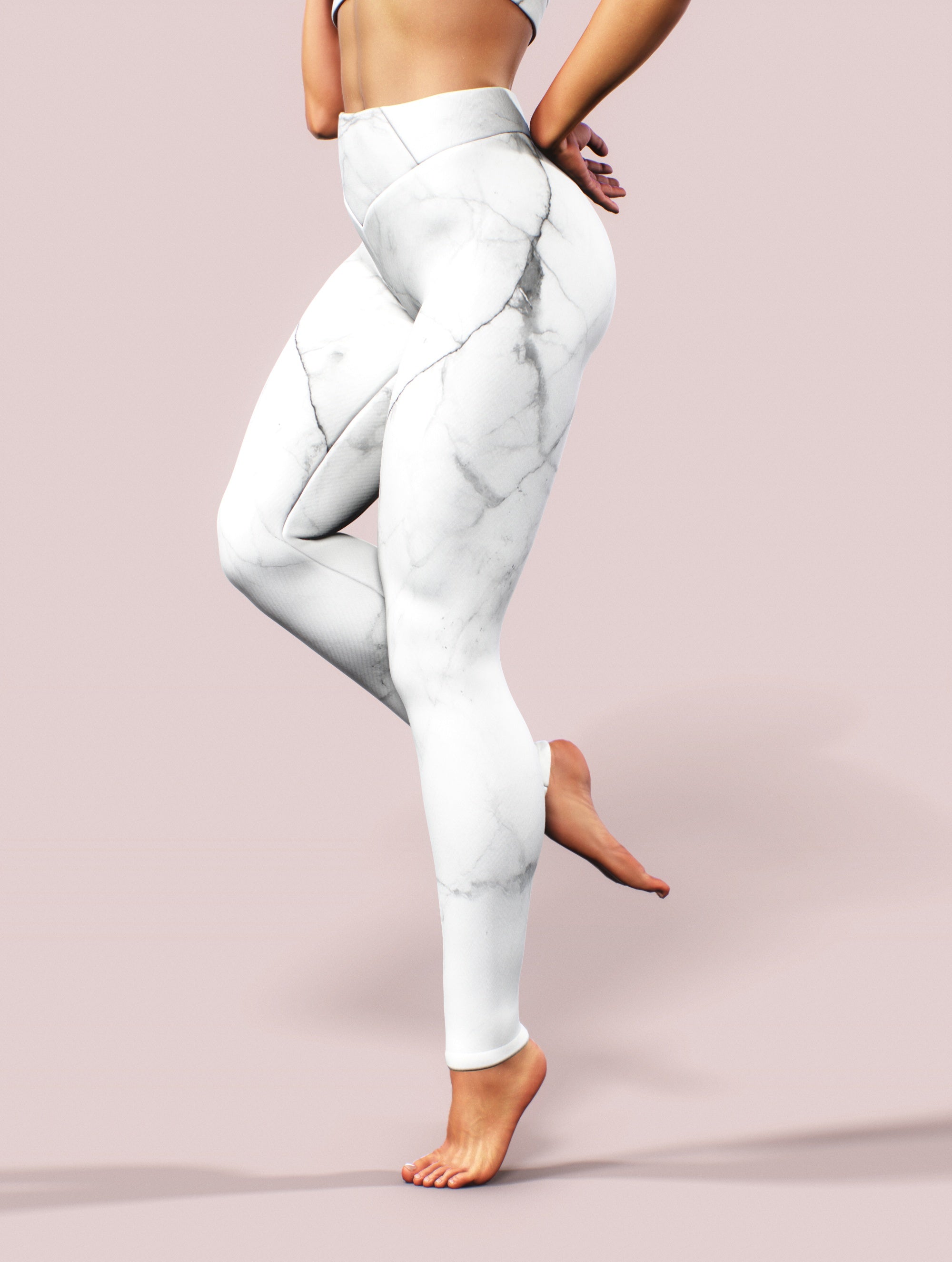 White Marble Leggings-High waisted leggings-bootysculpted