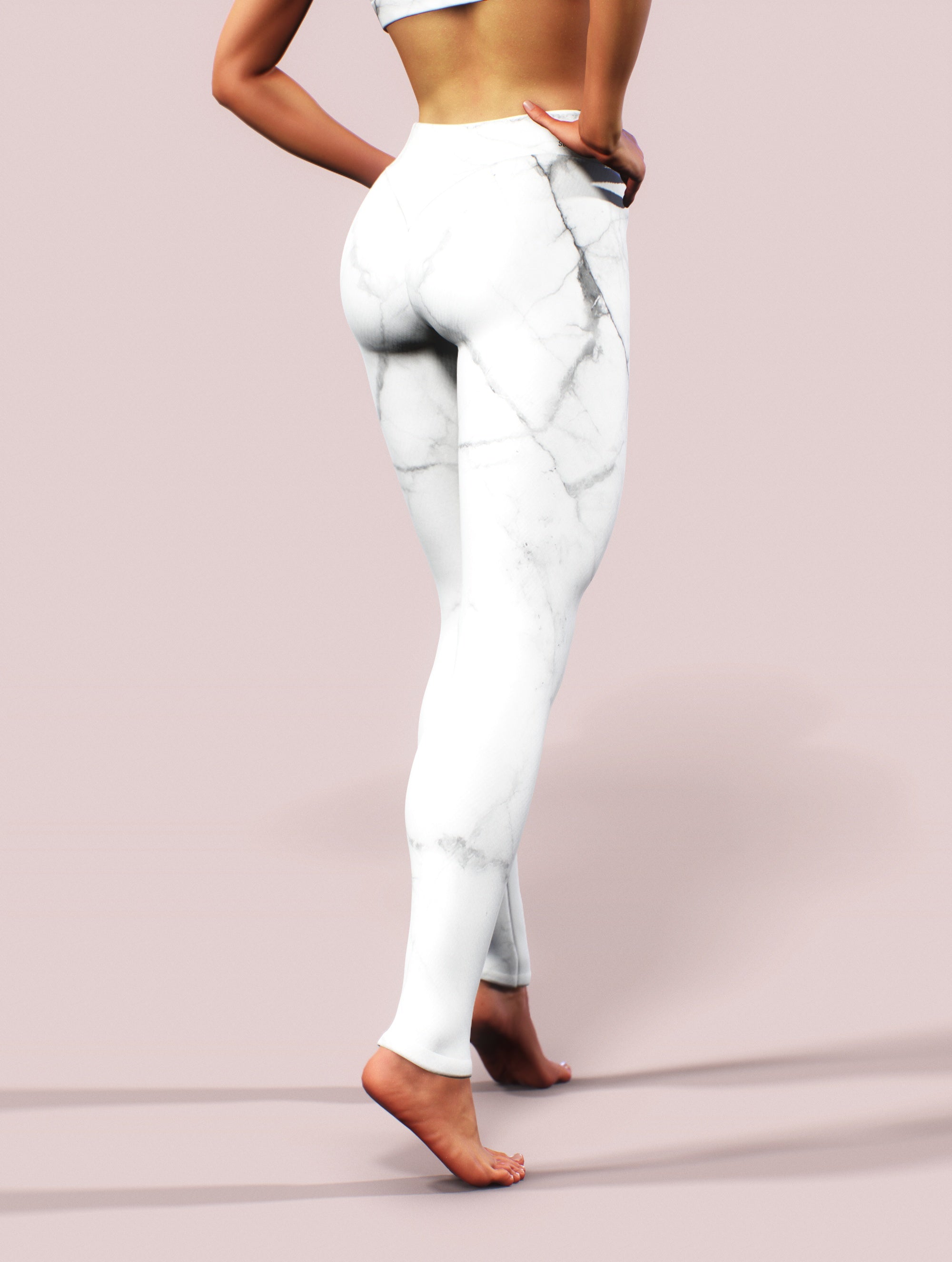 White Marble Leggings-High waisted leggings-bootysculpted