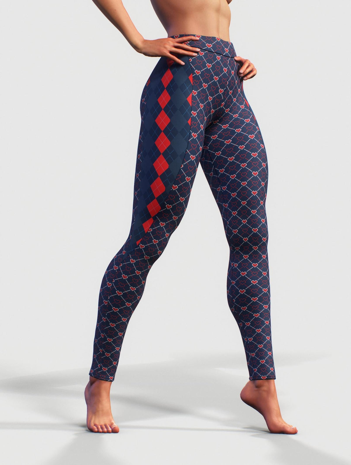 Blue Red Argyle Leggings-High waisted leggings-bootysculpted