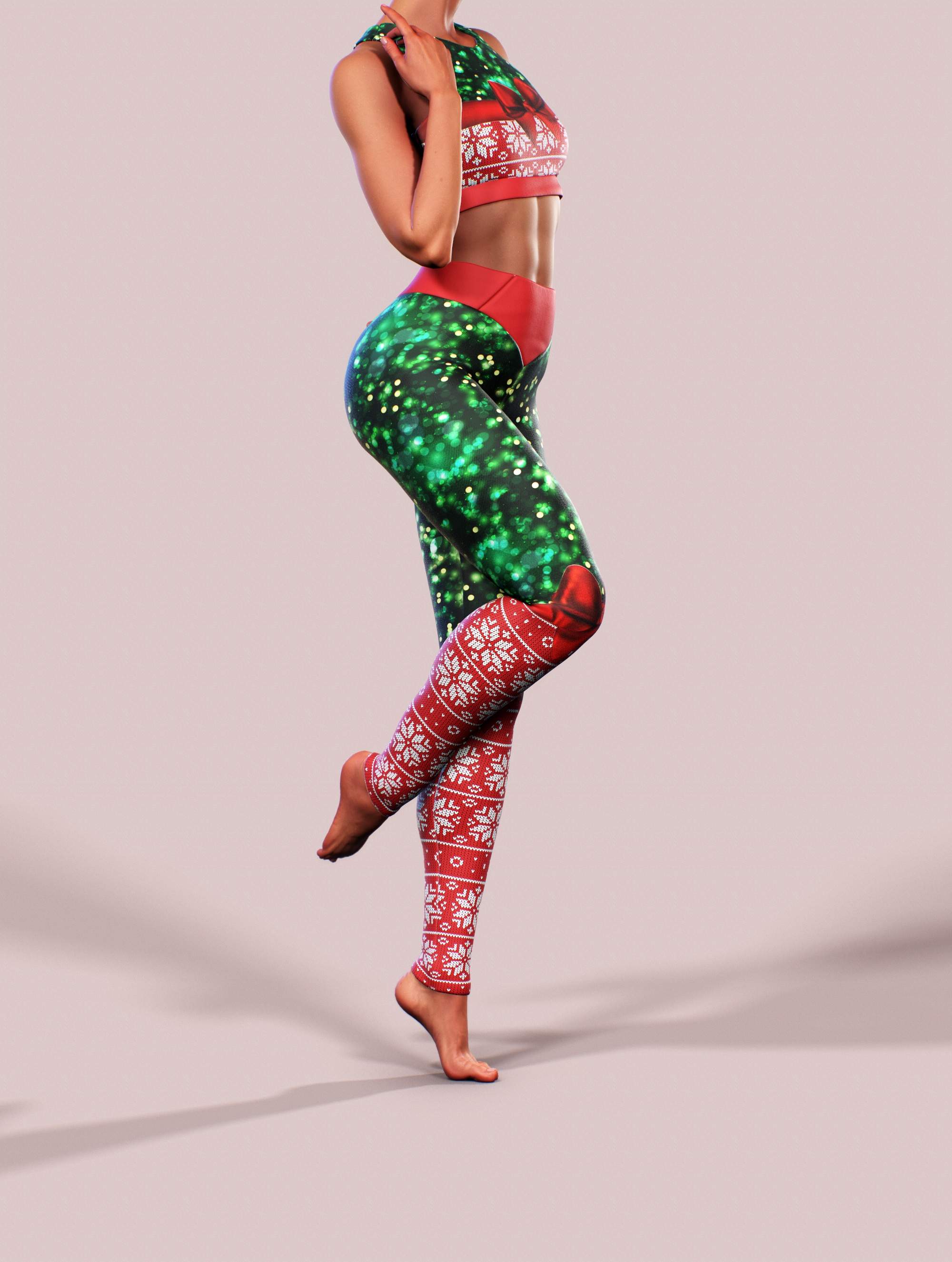  Christmas Poinsettia Yoga Pants For Women Tummy