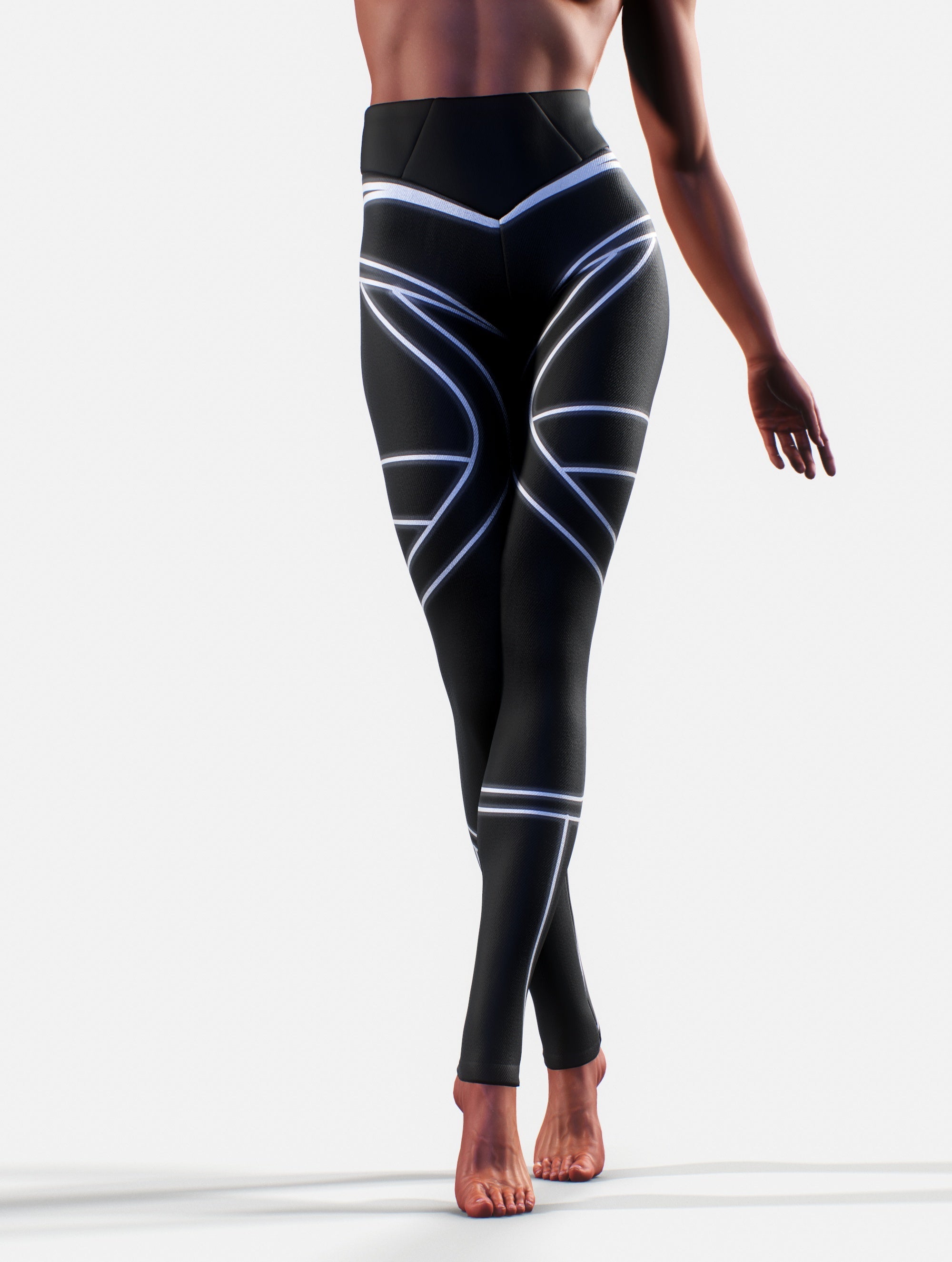 Black Stripe Leggings for Women With 5 High Waist, Slimming, Yoga