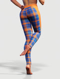 Orange-Blue Plaid Leggings-High waisted leggings-bootysculpted