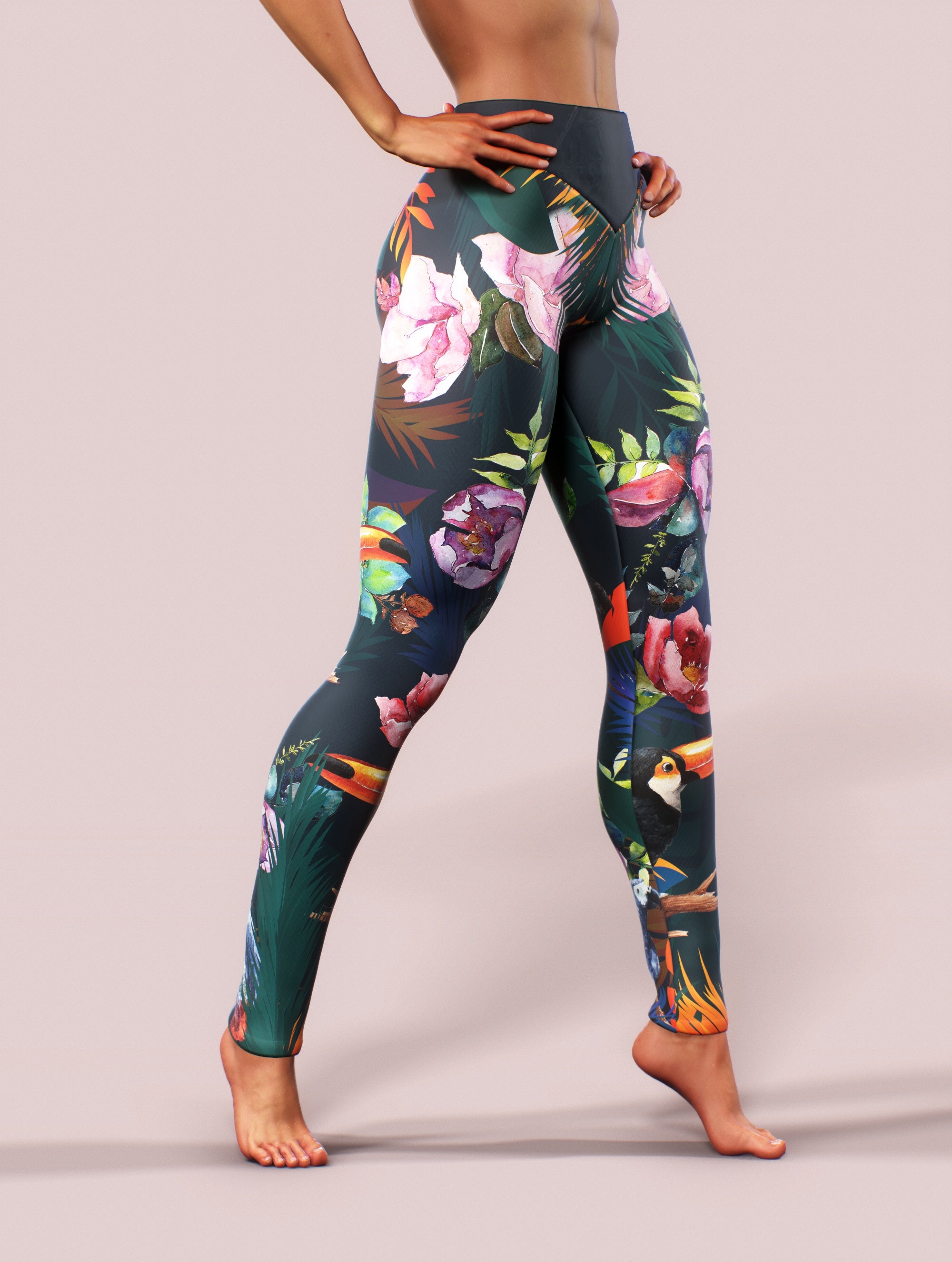 Tropical Parrots Leggings-High waisted leggings-bootysculpted