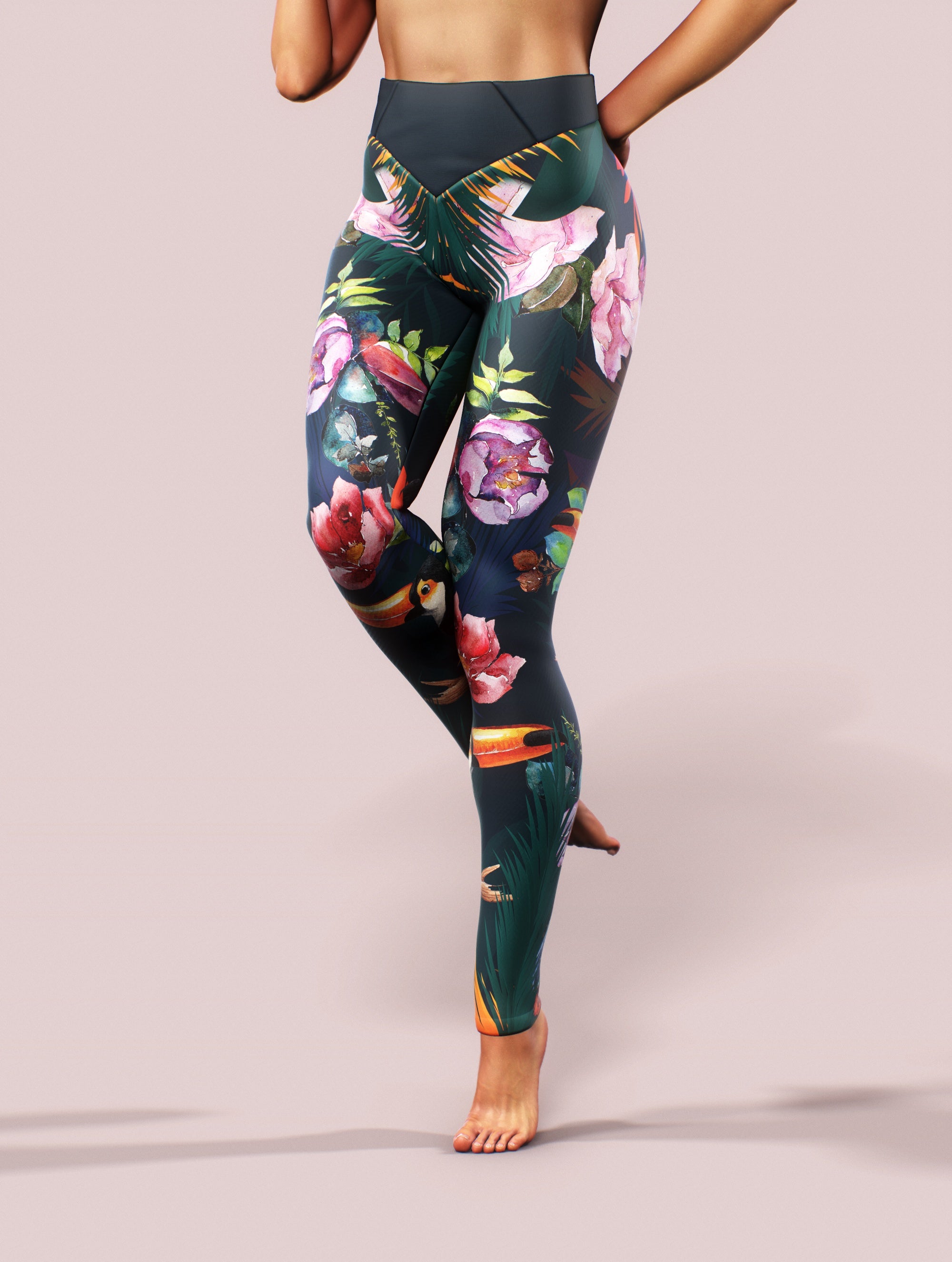 Tropical Parrots Leggings-High waisted leggings-bootysculpted
