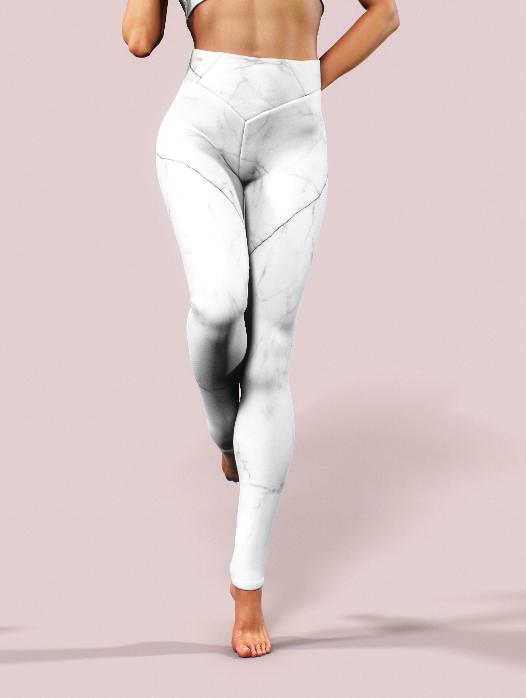 Beyond Yoga Olympus High-Waisted White Marble Print Athletic Leggings XS