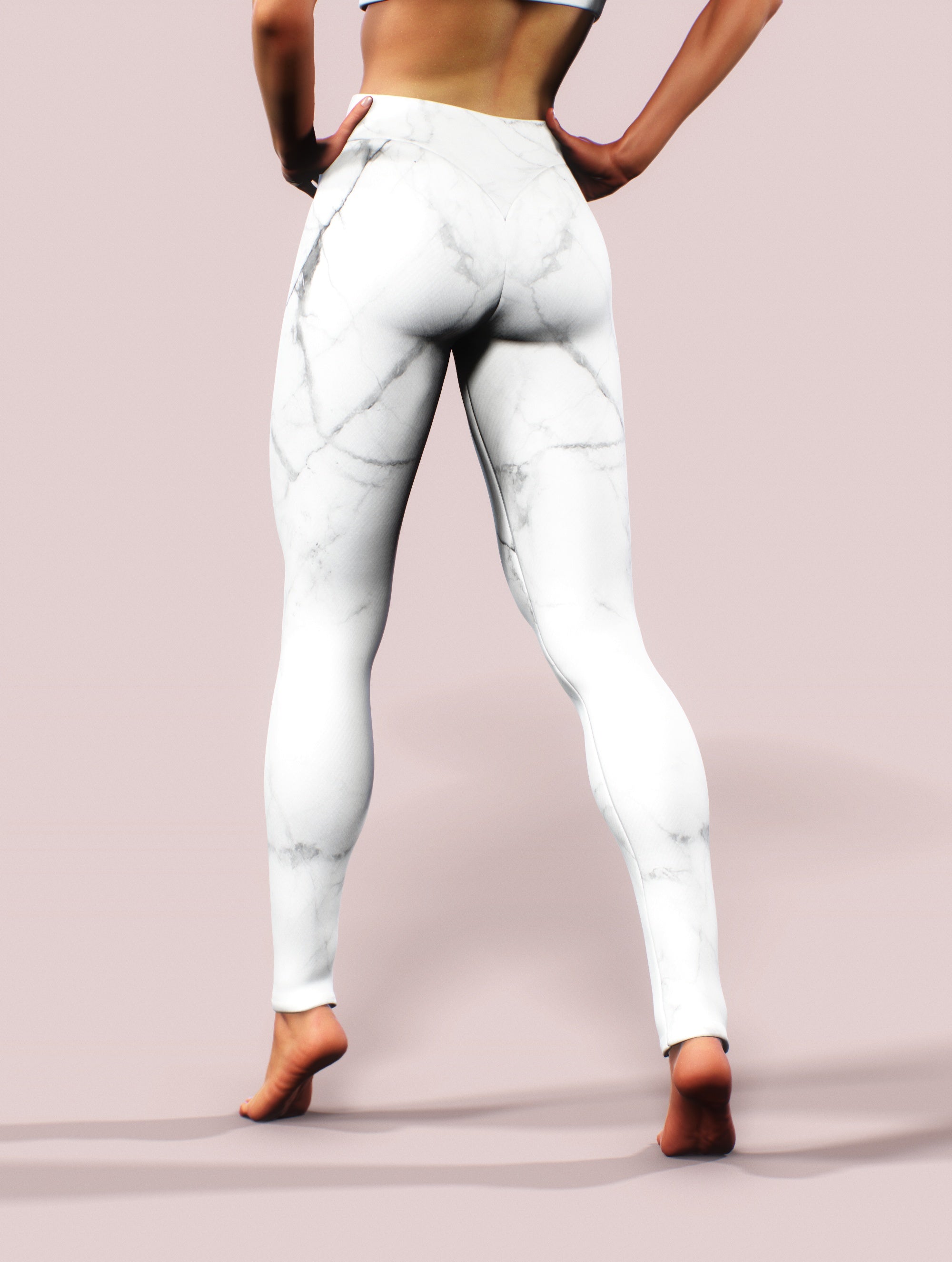 White Marble Gym Leggings. - Want That Trend